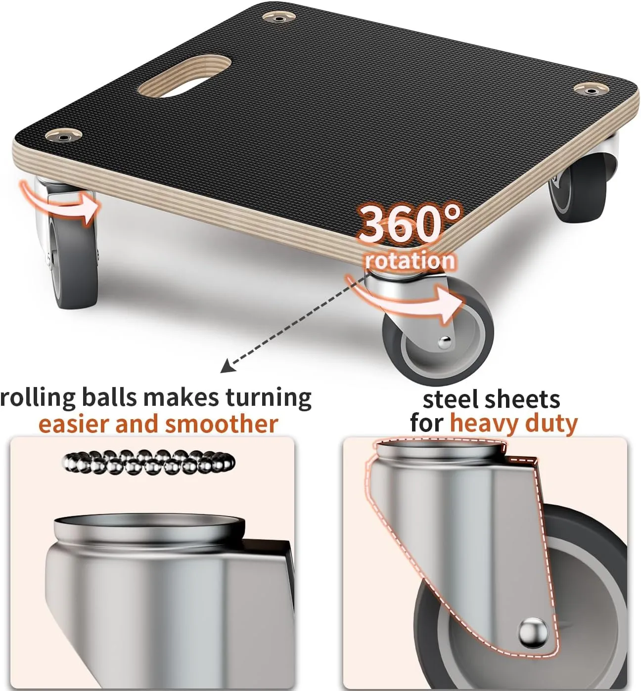 Furniture Mover Dolly Portable Wood Rolling Mover for Heavy Furniture Sofa Cabinet Refrigerator, with 4 360° Rotatable Rubber Universal Wheels, 550 Lbs Capacity, Black (2 Packs)