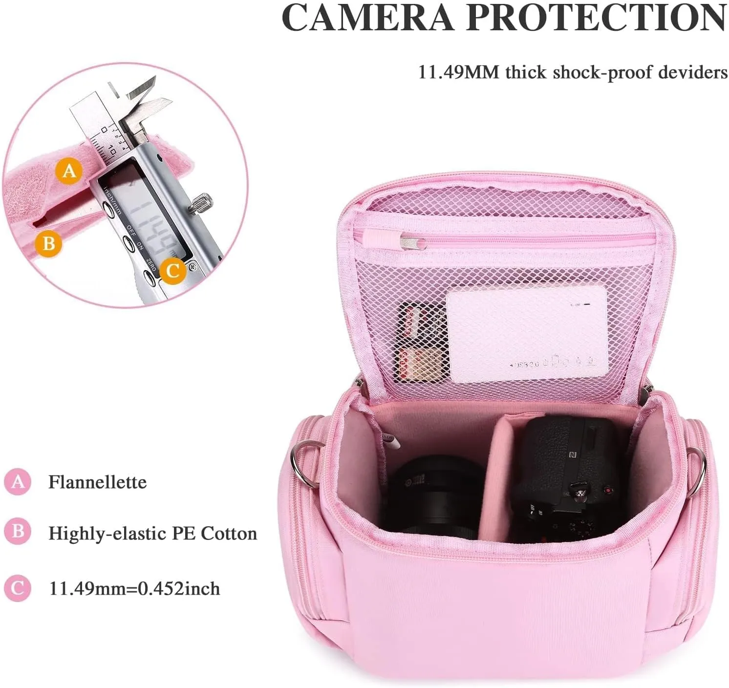 G-raphy Camera Bags Pink DSLR/SLR/Mirrorless Camera Case with Removable Strap Camera Crossbody Bag Camera Accessories for Women