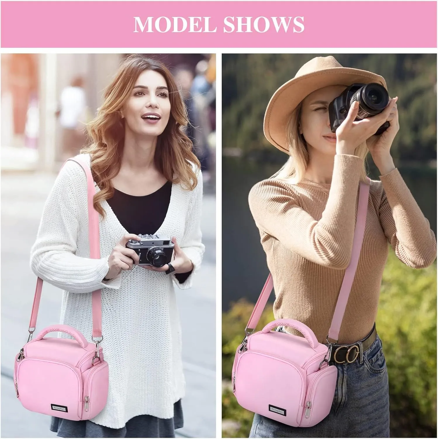 G-raphy Camera Bags Pink DSLR/SLR/Mirrorless Camera Case with Removable Strap Camera Crossbody Bag Camera Accessories for Women