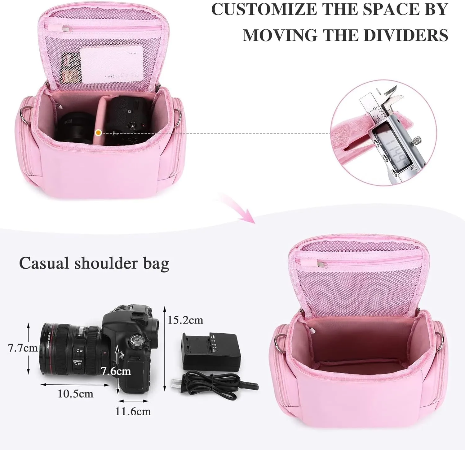 G-raphy Camera Bags Pink DSLR/SLR/Mirrorless Camera Case with Removable Strap Camera Crossbody Bag Camera Accessories for Women
