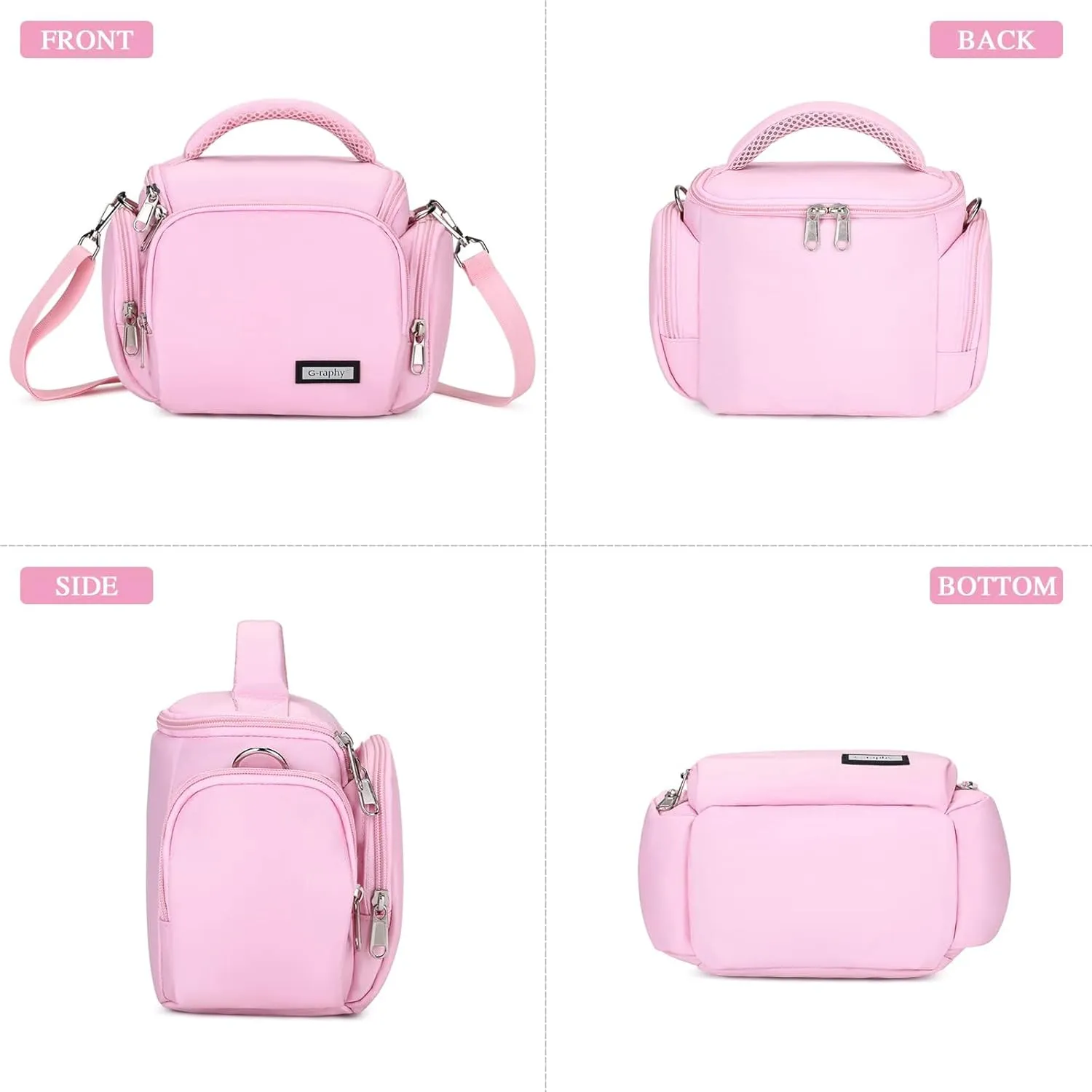 G-raphy Camera Bags Pink DSLR/SLR/Mirrorless Camera Case with Removable Strap Camera Crossbody Bag Camera Accessories for Women