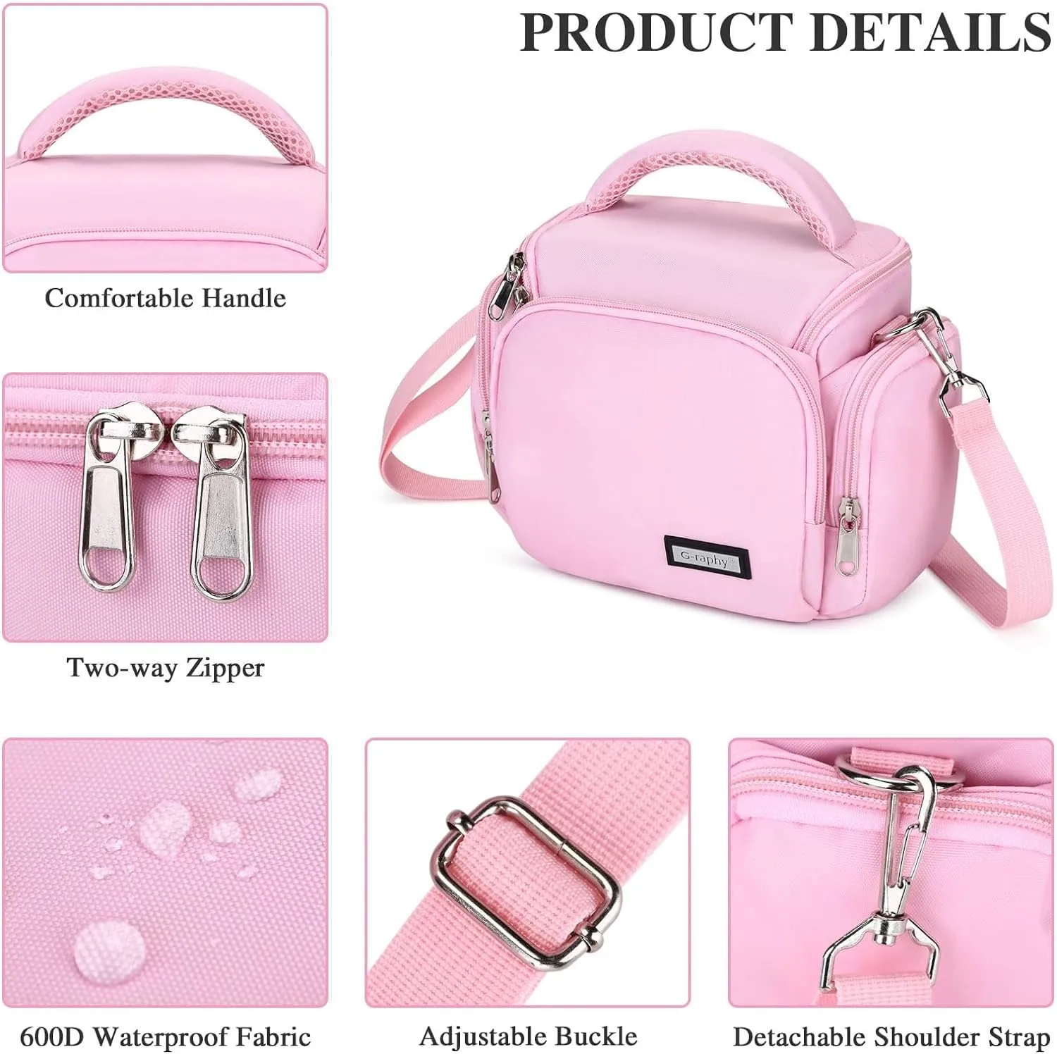 G-raphy Camera Bags Pink DSLR/SLR/Mirrorless Camera Case with Removable Strap Camera Crossbody Bag Camera Accessories for Women