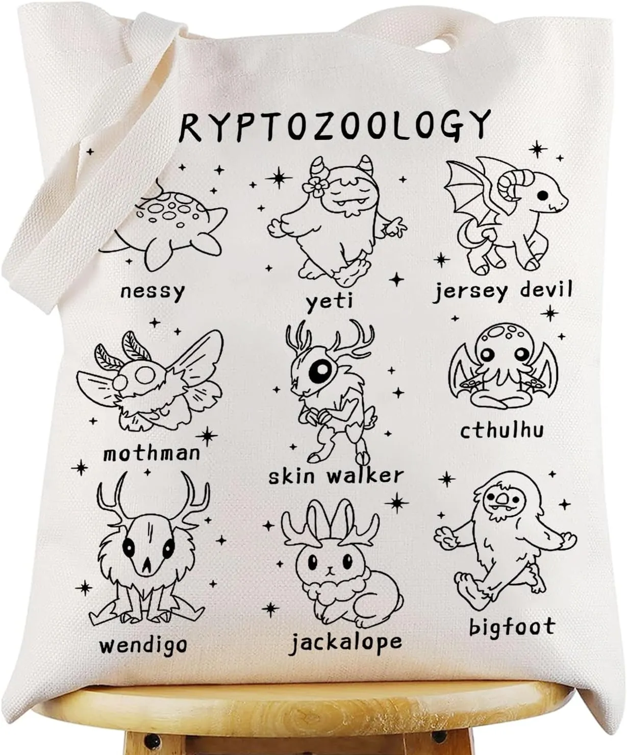G2TUP Cryptozoology Gifts Kawaii Cryptid Creatures Tote Bag Cryptid Monster Monthman Reusable Bag For Mysterious Zoology