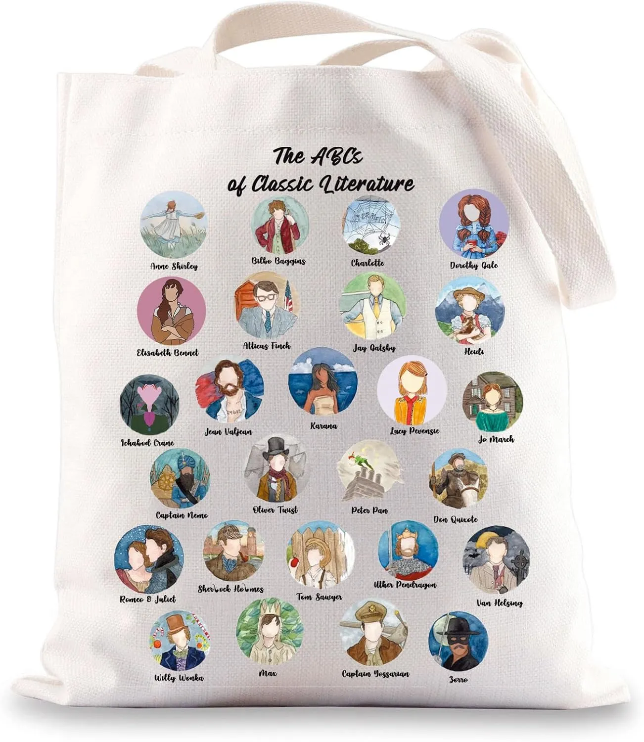 G2TUP The ABCs of Classic Literature Reader Tote Bag Book Lover Library Reusable Shopping Canvas Bag