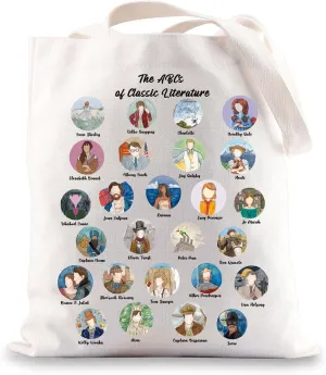 G2TUP The ABCs of Classic Literature Reader Tote Bag Book Lover Library Reusable Shopping Canvas Bag