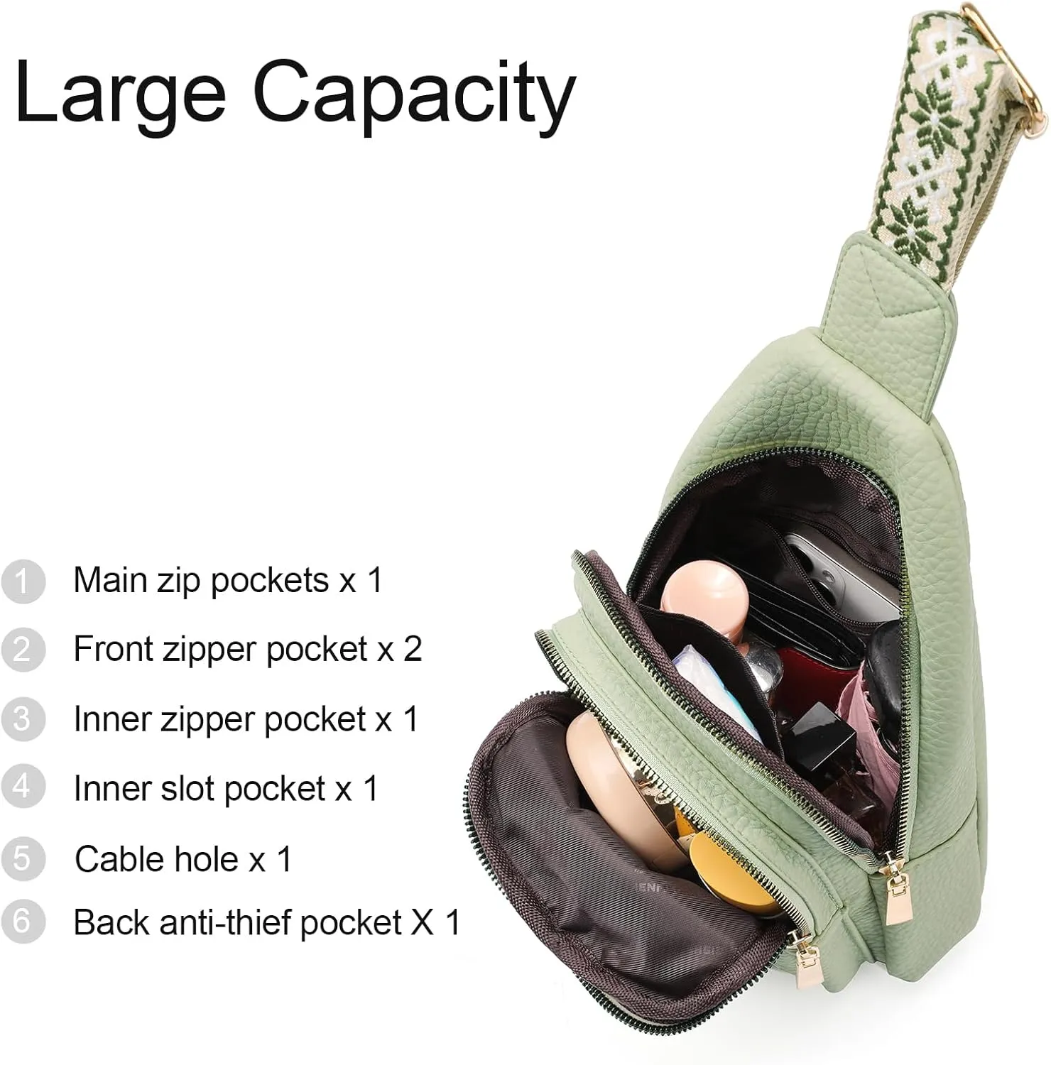 GAEKEAO Sling Bag for Women Crossbody Bags Fanny Pack Vegan Leather Chest Bag Travel Shoulder Belt Purse Backpack Gifts