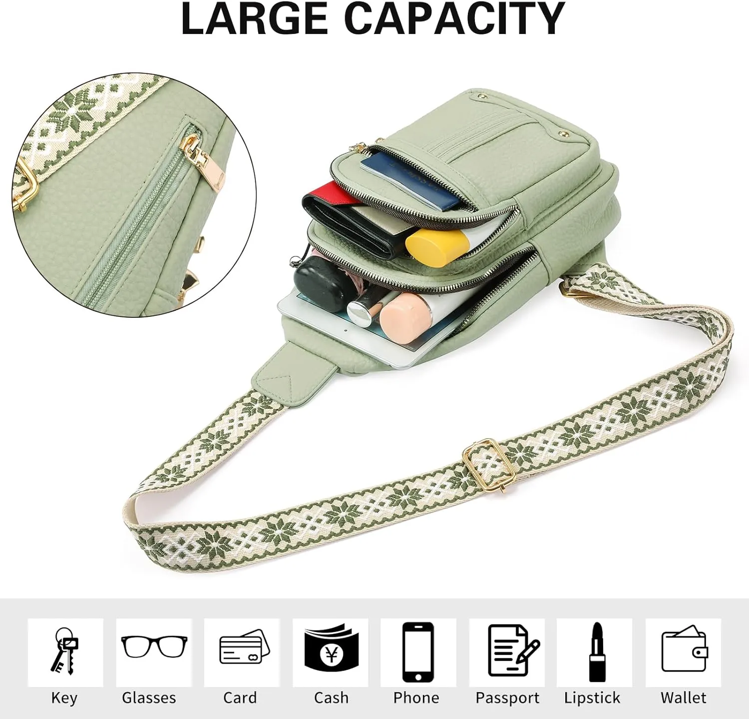 GAEKEAO Sling Bag for Women Crossbody Bags Fanny Pack Vegan Leather Chest Bag Travel Shoulder Belt Purse Backpack Gifts