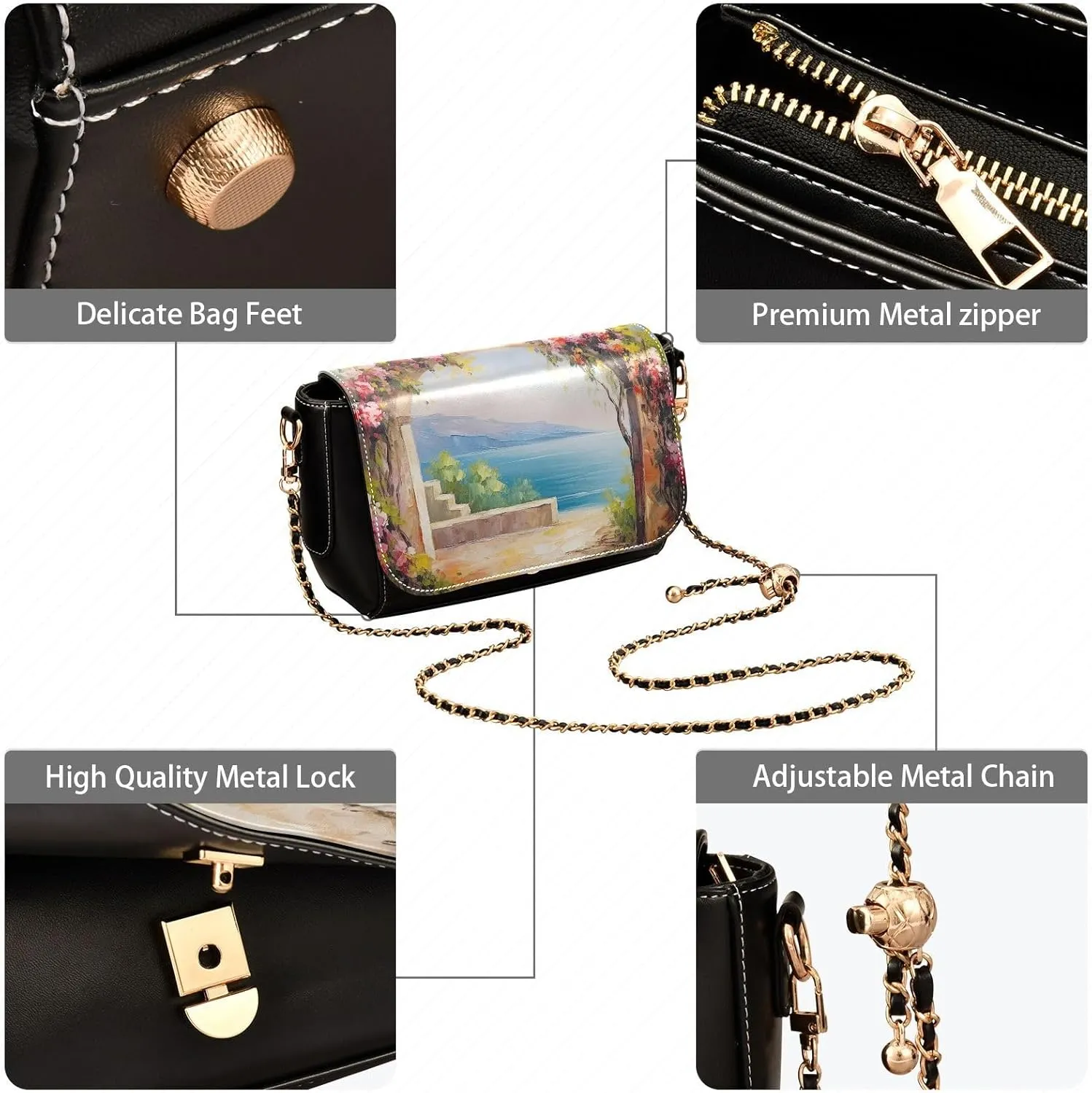 GAIGEO Arch Adorned with Flowers、 Leather Crossbody Purses for Women Trendy, Women's Shoulder Bag, Leather Crossbody Bag