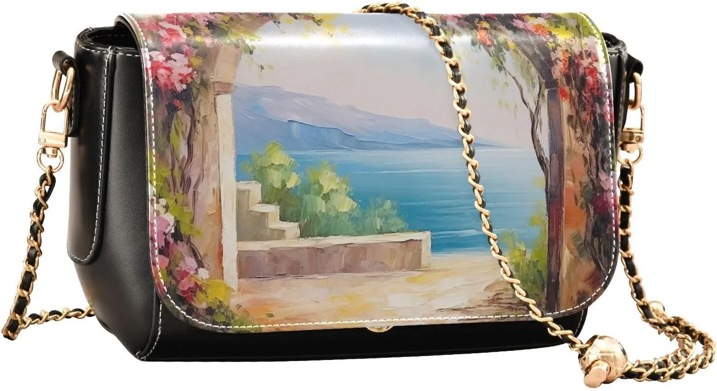 GAIGEO Arch Adorned with Flowers、 Leather Crossbody Purses for Women Trendy, Women's Shoulder Bag, Leather Crossbody Bag