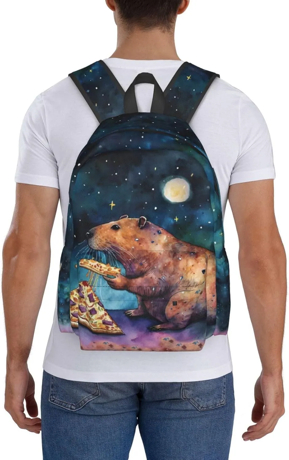 Galaxy Pizza Capybara Backpack School Bag Lightweight Bookbag Casual Daypack for Girls Boys Kids Women Men Travel Laptop 16 Inch