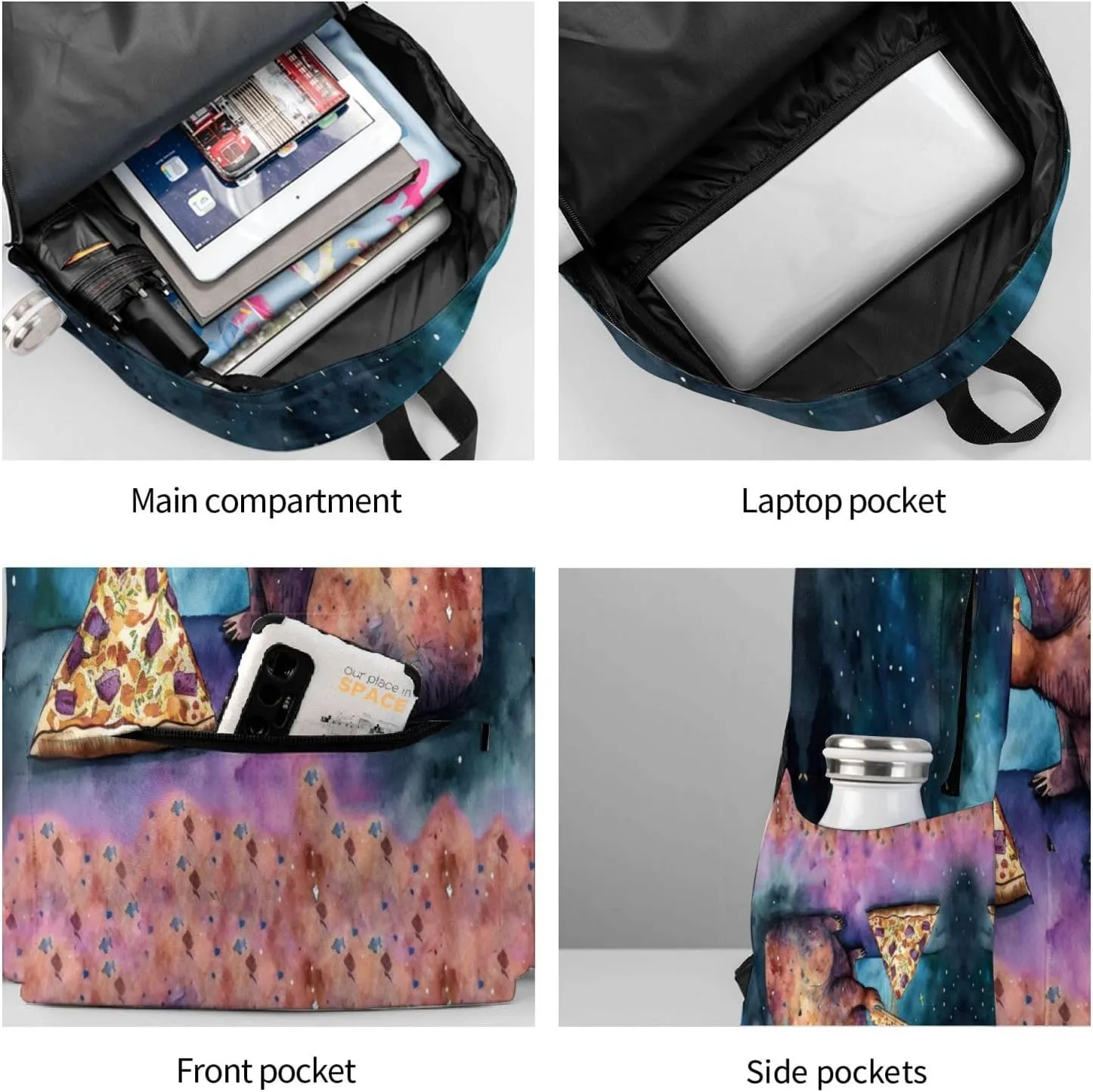 Galaxy Pizza Capybara Backpack School Bag Lightweight Bookbag Casual Daypack for Girls Boys Kids Women Men Travel Laptop 16 Inch