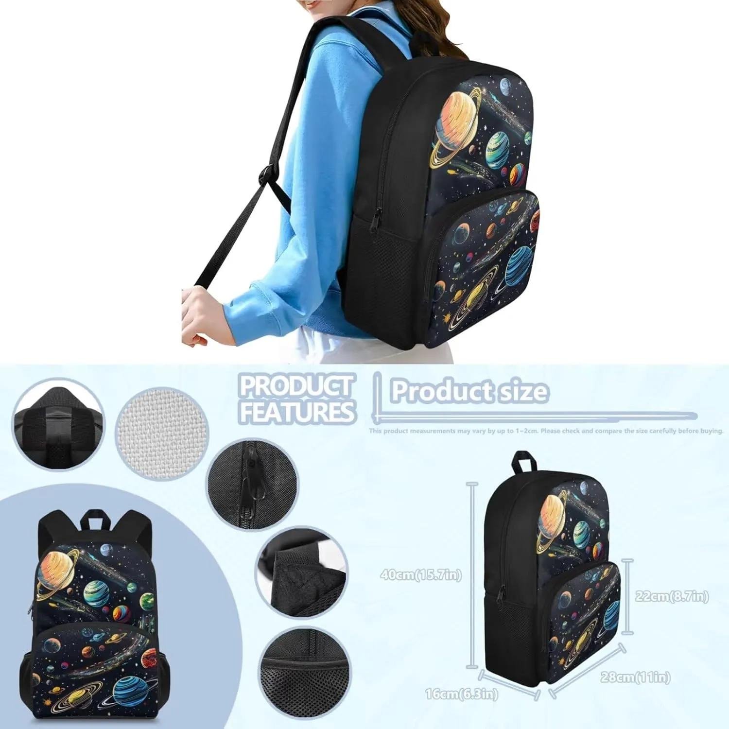 Galaxy Print School Backpack for Boys with Lunch Box Age 8-12 Casual Girls Backpack Set 10-12 Years Old Large Lunch Box Pen Bag for Junior Middle School