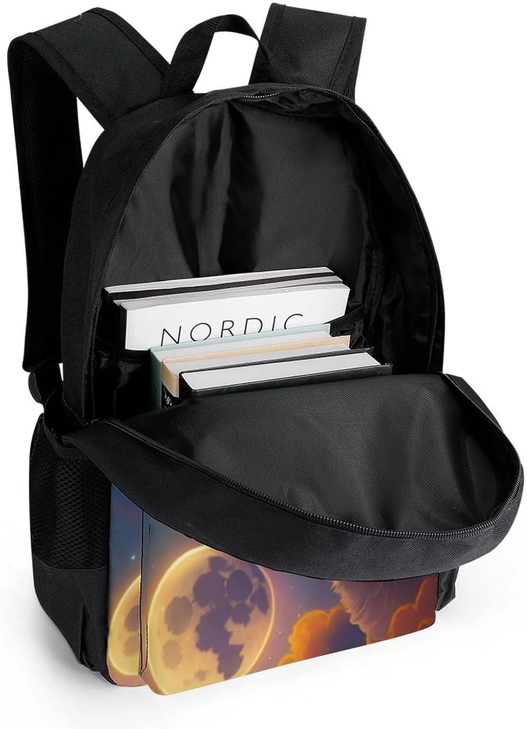 Galaxy Psychedelic Wolf Night Moon Sky Space Art Rucksacks Lightweight Multipurpose Anti-Theft Shoulder Bag Big Capacity Laptop Book Bag Rucksack With Padded Straps