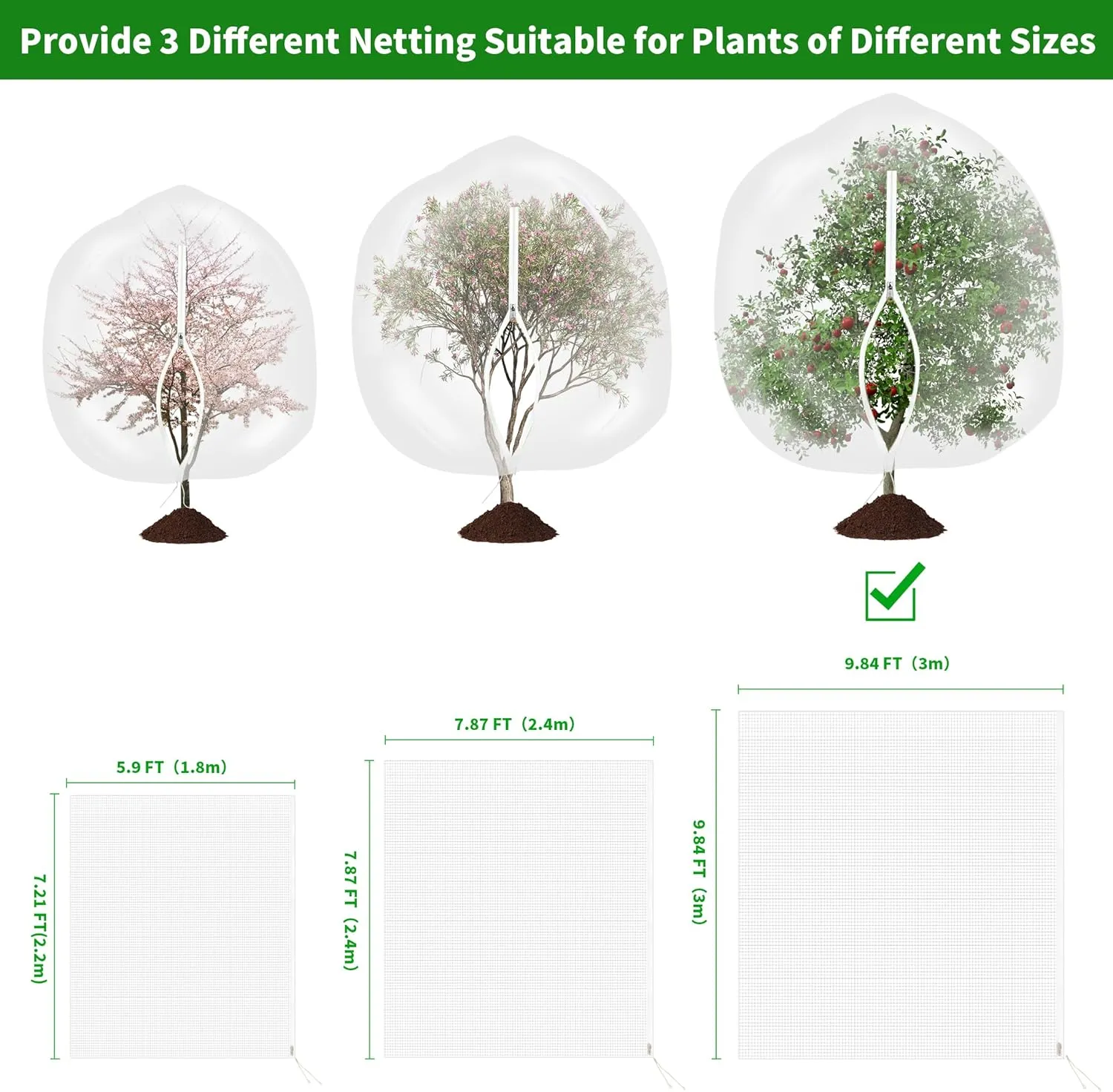 Garden Mesh Netting with Zipper,Plants Cover Protection from Anti Birds,Bugs,Cicadas,and Insects-Pest Barrier Bag for Blueberry Bushes,Citrus,Tomatoes,Vegetables,Fruit Tree and Orange