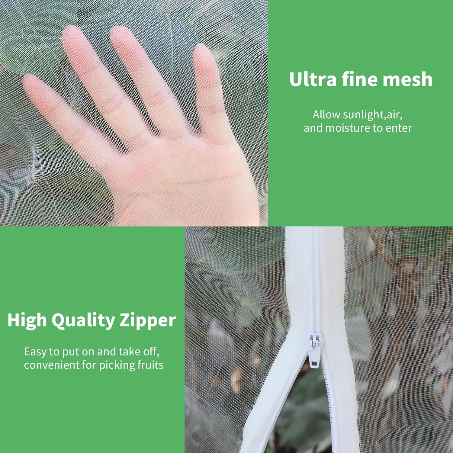 Garden Mesh Netting with Zipper,Plants Cover Protection from Anti Birds,Bugs,Cicadas,and Insects-Pest Barrier Bag for Blueberry Bushes,Citrus,Tomatoes,Vegetables,Fruit Tree and Orange