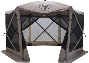 Gazelle Tents™, G6 6-Sided Portable Gazebo, Easy Pop-Up Hub Screen Tent, Durable, TriTech Mesh, Waterproof, UV Resistant, 8-Person & Table, Desert Sand, 86" x 124" x 124", GG602DS