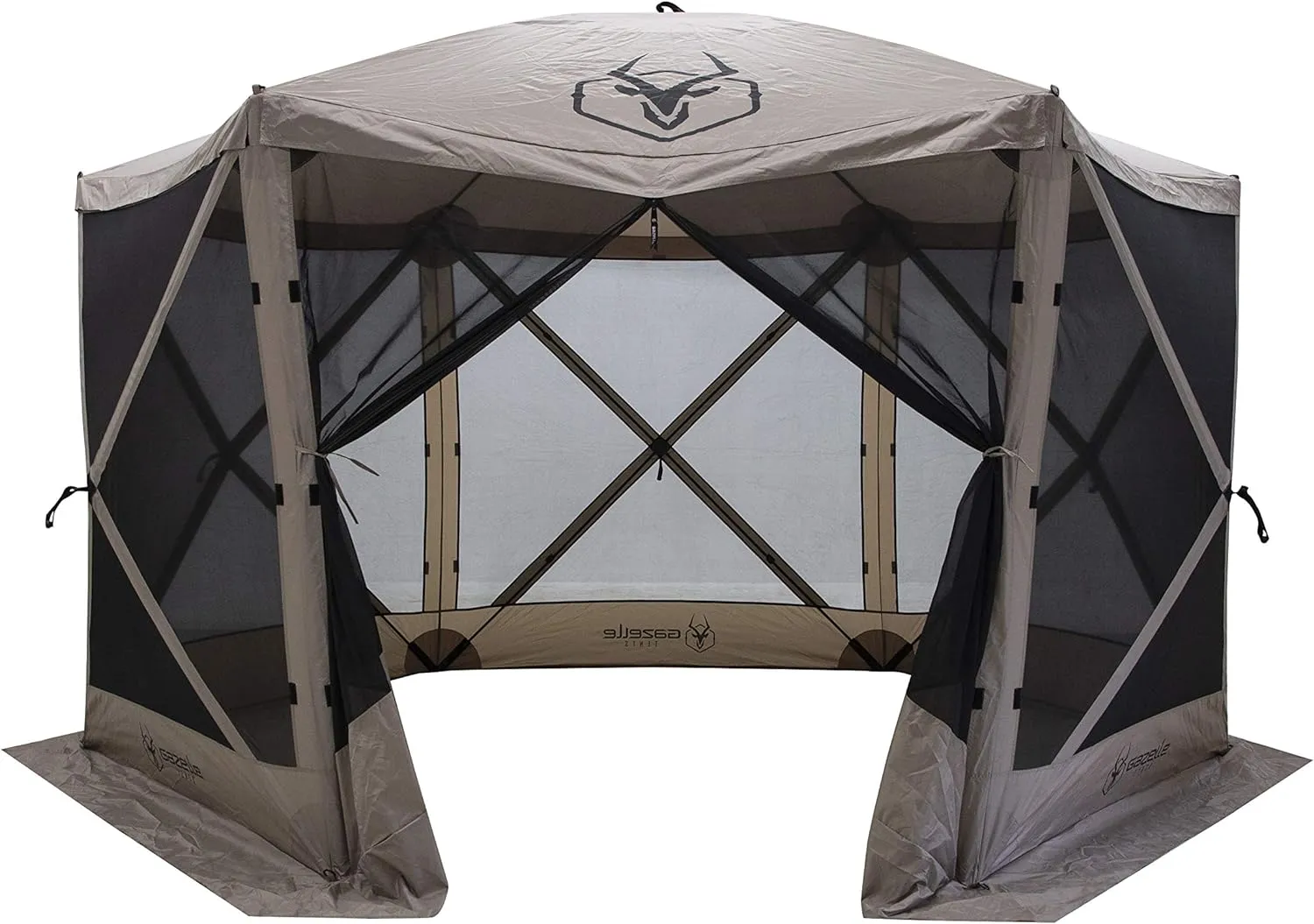Gazelle Tents™, G6 6-Sided Portable Gazebo, Easy Pop-Up Hub Screen Tent, Durable, TriTech Mesh, Waterproof, UV Resistant, 8-Person & Table, Desert Sand, 86" x 124" x 124", GG602DS