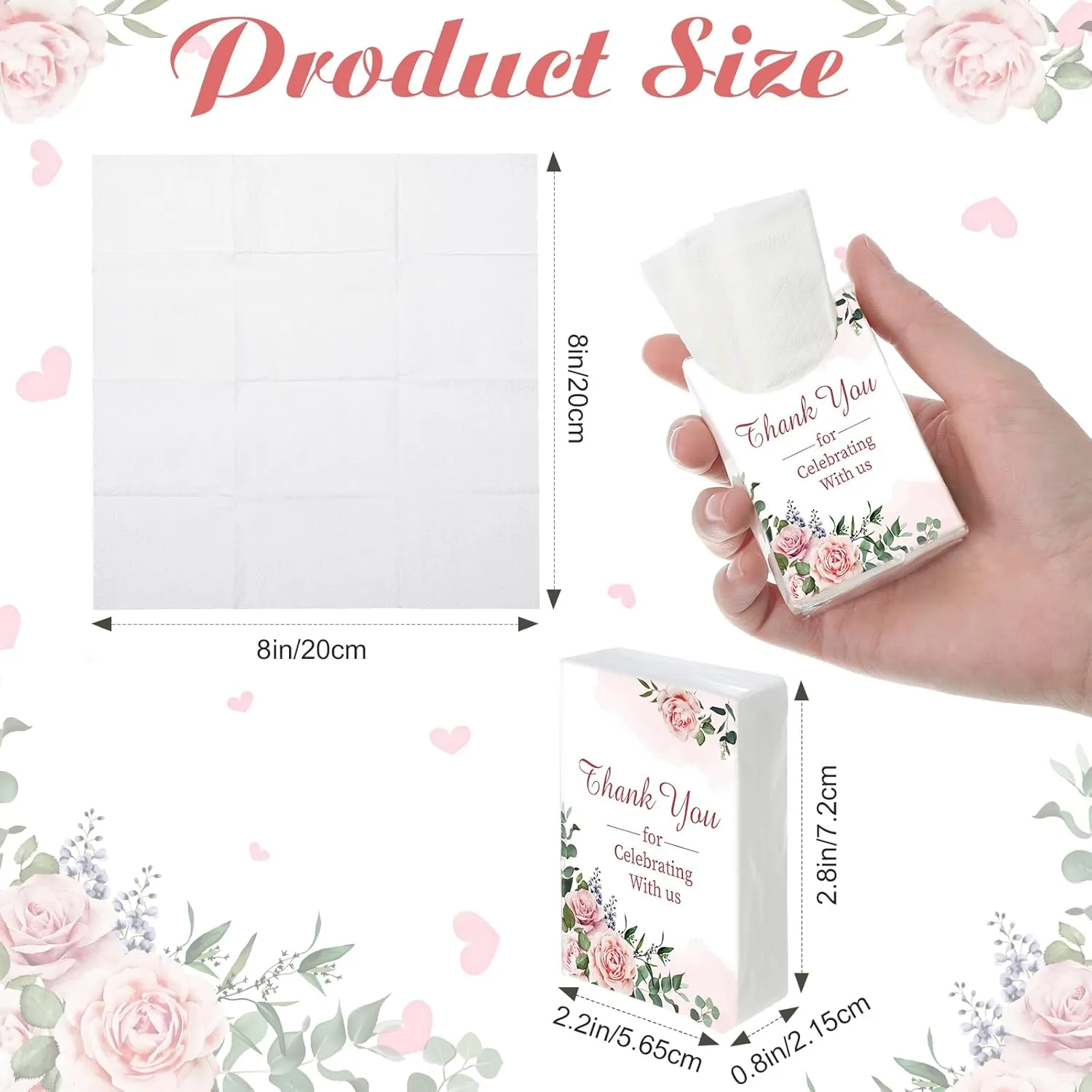 Geelin 100 Pack Wedding Facial Tissues Items Welcome Bags Pocket Tissues Mini Travel Size Favors for Guests Happy Tears for Wedding Party Ceremony Graduation(Flower Style)