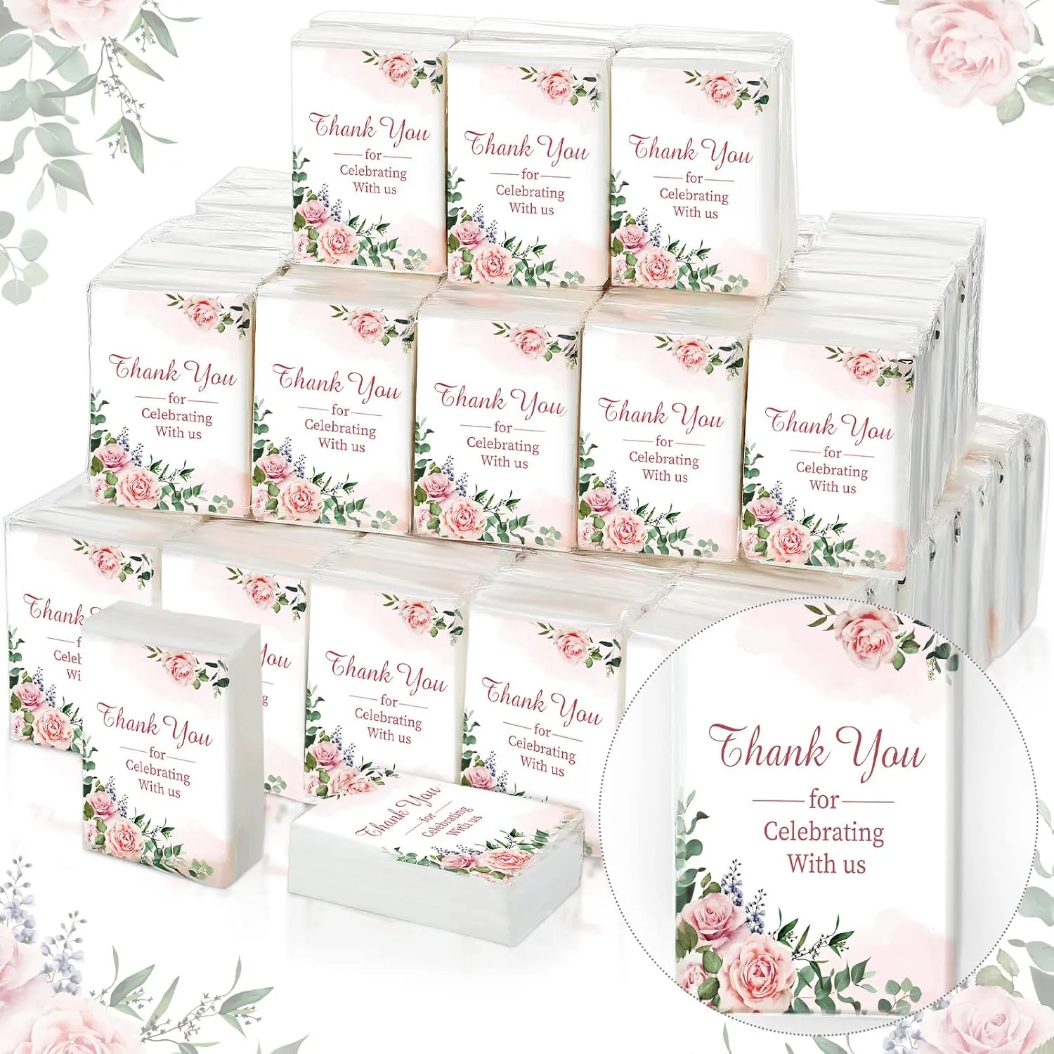Geelin 100 Pack Wedding Facial Tissues Items Welcome Bags Pocket Tissues Mini Travel Size Favors for Guests Happy Tears for Wedding Party Ceremony Graduation(Flower Style)