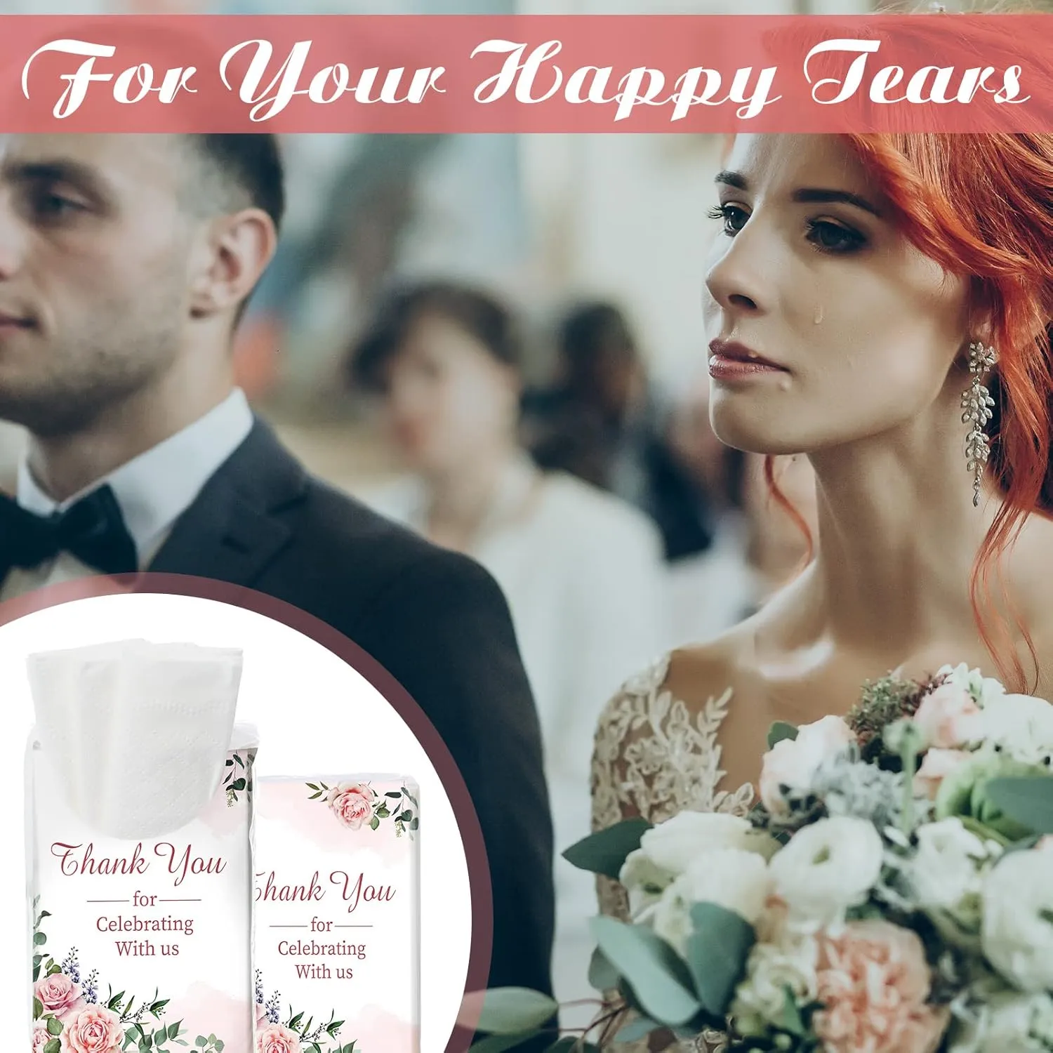 Geelin 100 Pack Wedding Facial Tissues Items Welcome Bags Pocket Tissues Mini Travel Size Favors for Guests Happy Tears for Wedding Party Ceremony Graduation(Flower Style)