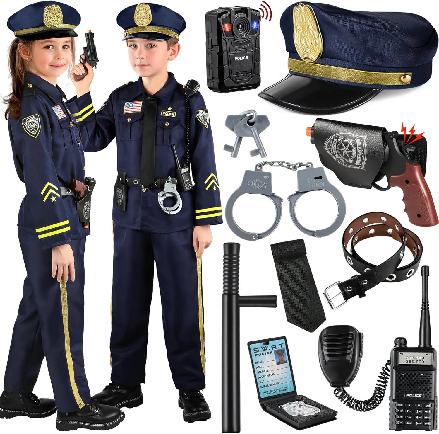GIFTINBOX Police Costume for Kids With Accessories - Officer Costume for Boys Girls, Halloween Costumes