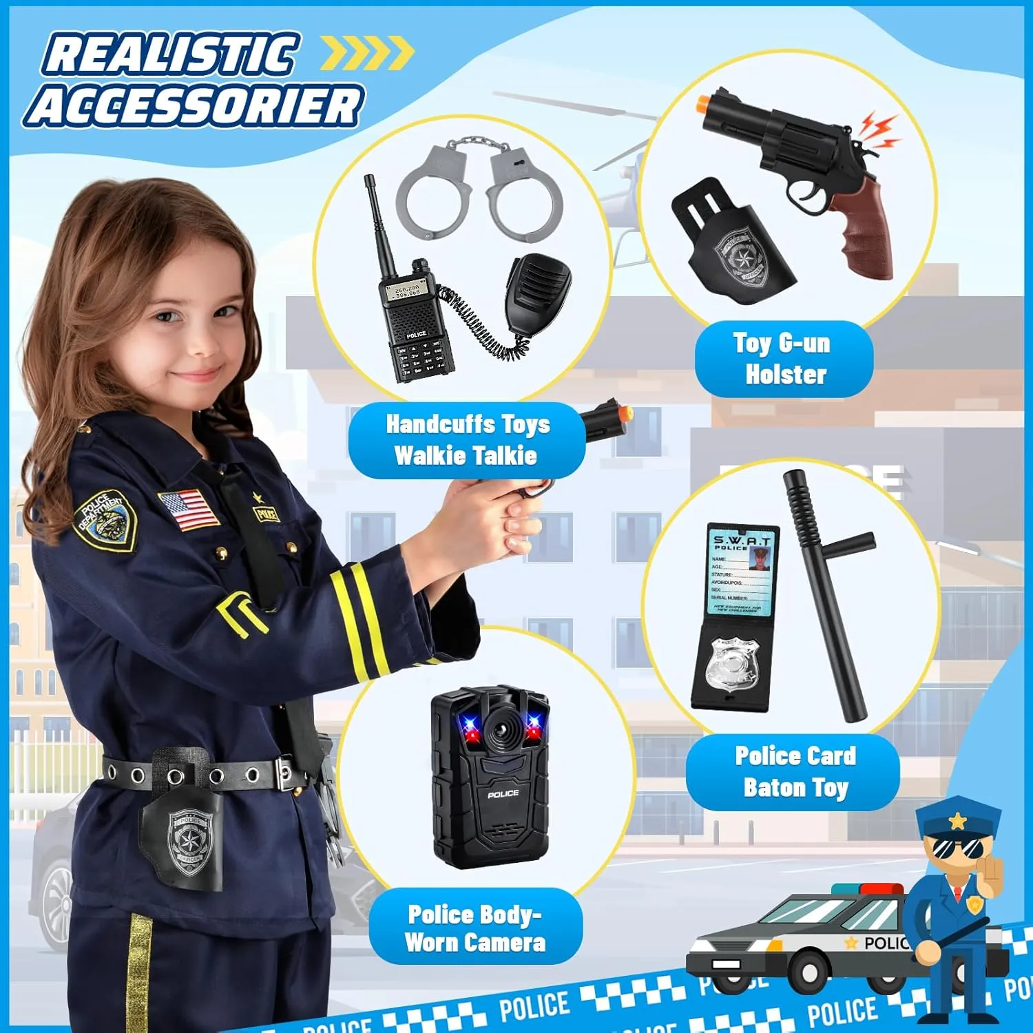 GIFTINBOX Police Costume for Kids With Accessories - Officer Costume for Boys Girls, Halloween Costumes