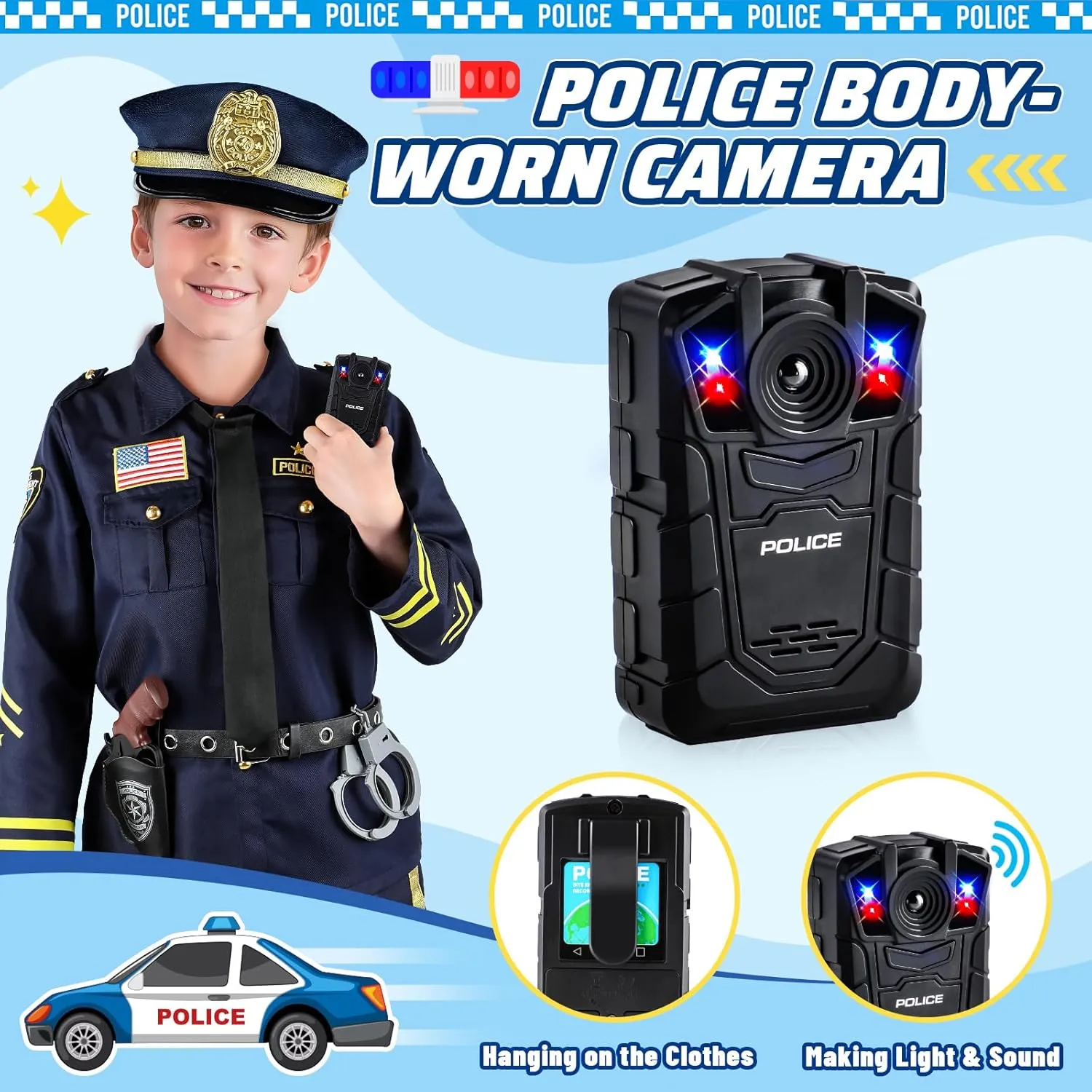 GIFTINBOX Police Costume for Kids With Accessories - Officer Costume for Boys Girls, Halloween Costumes