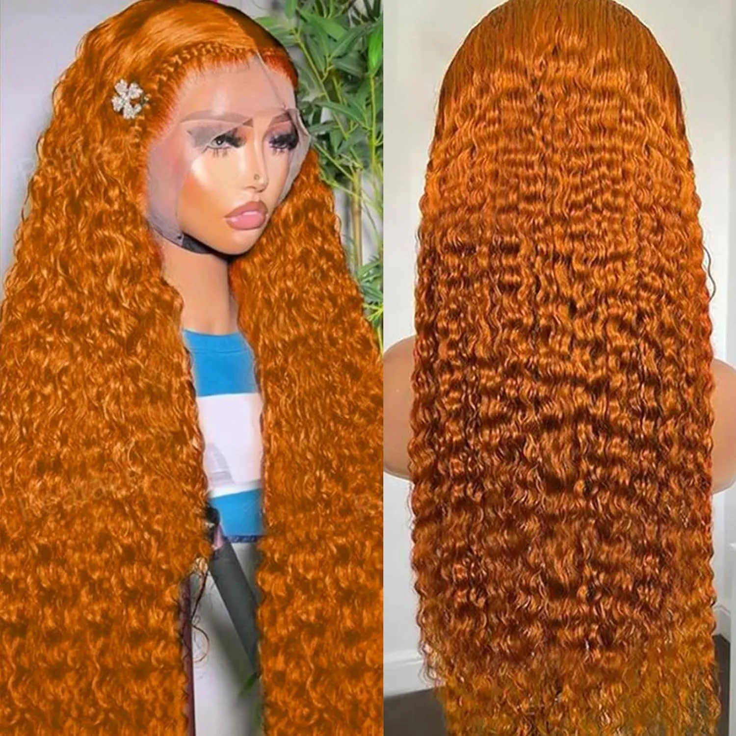 Ginger Wig Human Hair 13x4 deep wave Ginger Orange Lace Front Wigs Human Hair HD Transparent Lace Frontal 350 Colored Human Hair Wig Pre Plucked 180% Density 20inch