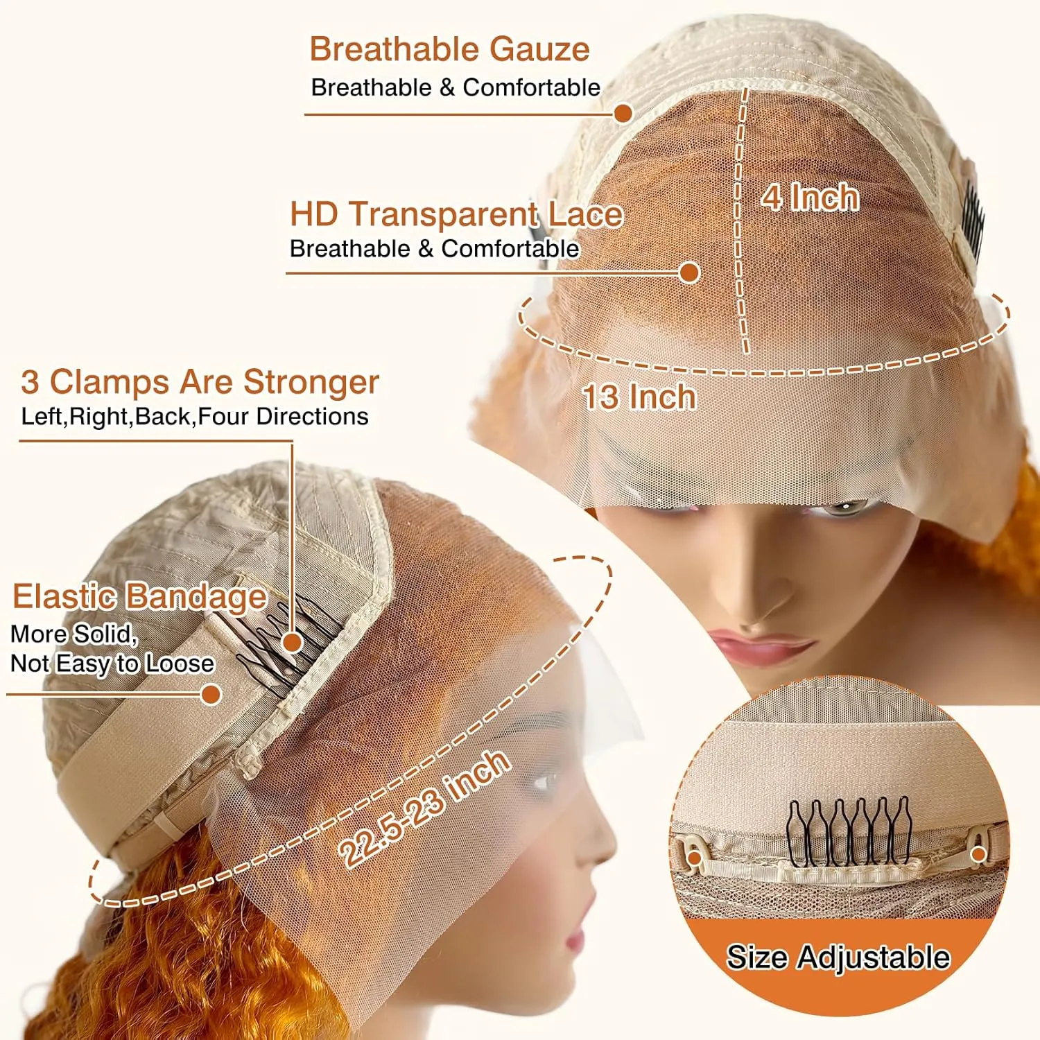 Ginger Wig Human Hair 13x4 deep wave Ginger Orange Lace Front Wigs Human Hair HD Transparent Lace Frontal 350 Colored Human Hair Wig Pre Plucked 180% Density 20inch