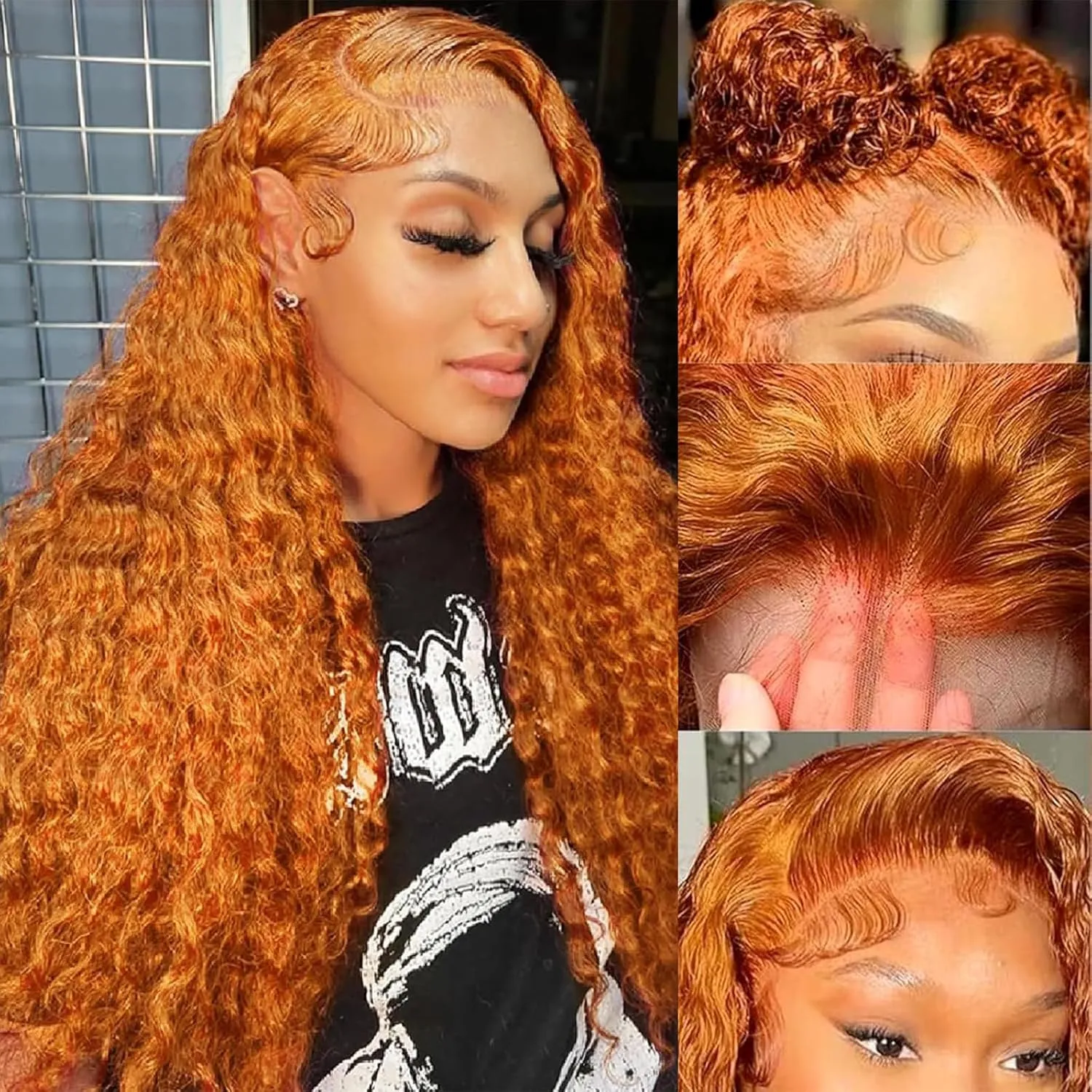 Ginger Wig Human Hair 13x4 deep wave Ginger Orange Lace Front Wigs Human Hair HD Transparent Lace Frontal 350 Colored Human Hair Wig Pre Plucked 180% Density 20inch