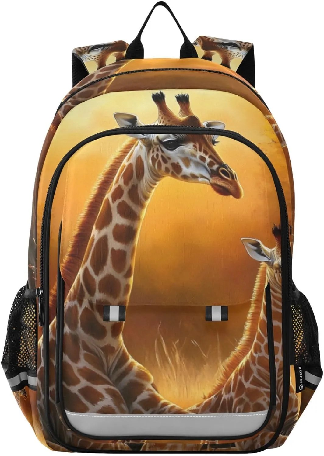 Giraffe Grassland Sunrise Backpack for Women Men Travel Laptop Daypack Shoulder Bag Book Bag Daypack with Reflective Strip 12.9” × 17.7”