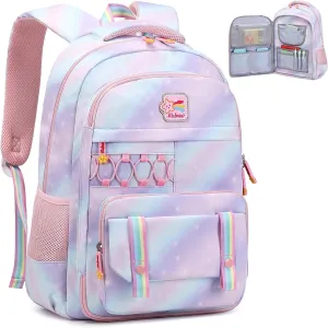 Girls Backpack 15.6 Inch Laptop School Bag Cute Kids Kindergarten Elementary Backpacks Middle Schoolbag Large Bookbags for Women Teens Students Anti Theft Travel Daypack (Purple)