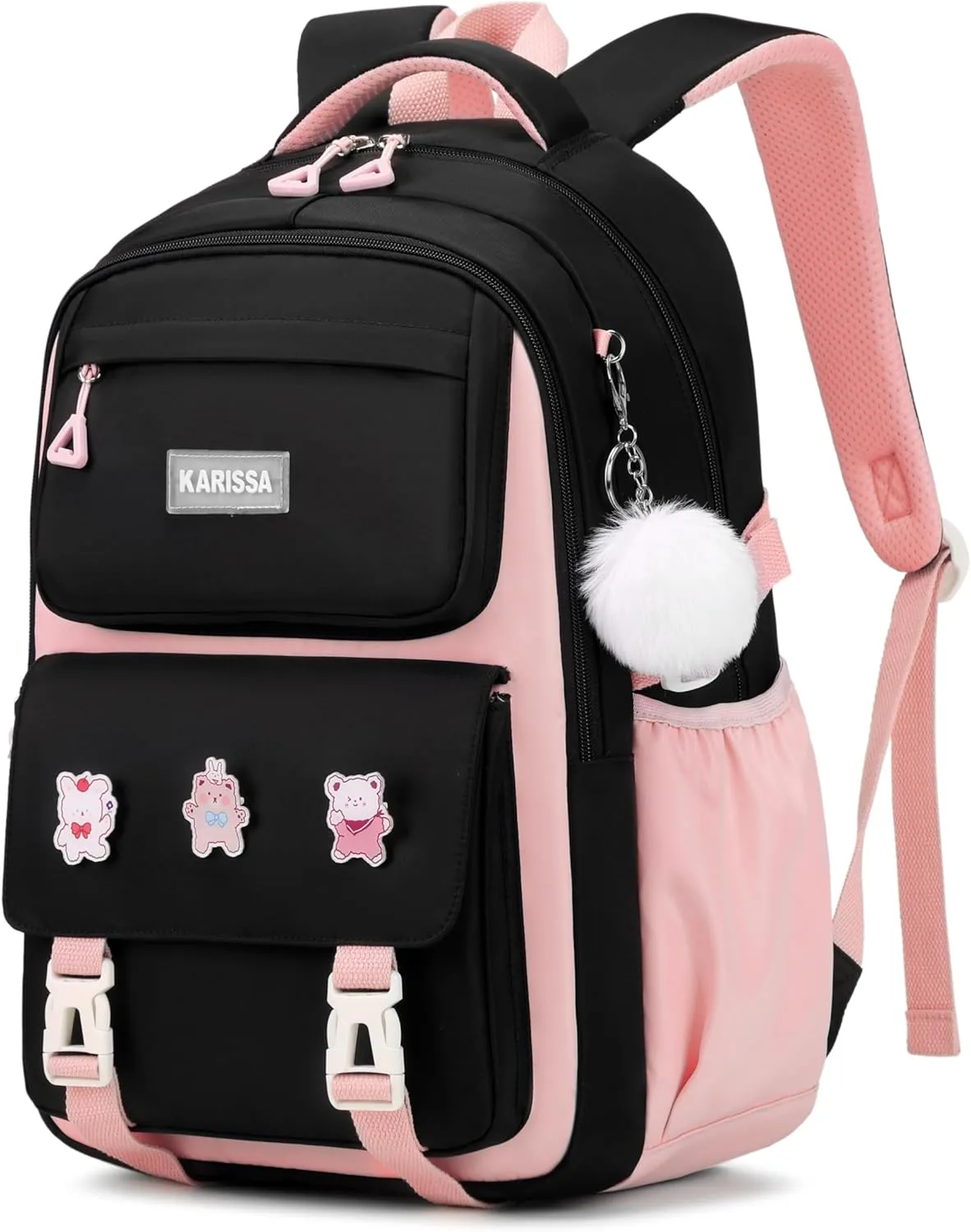 Girls Backpack, Kids Backpack for Girls with Anti-theft Back Pocket, Lightweight School Back pack, Watrer Resistant, Bookbag for Elementary Primary School, Black Pink