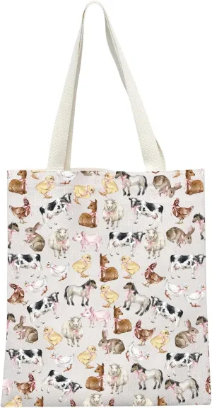 GJTIM Farm Animal Pink Bow Gift Coquette Barnyard Animal Aesthetic Farm Animal Tote Bag for Animal Lover
