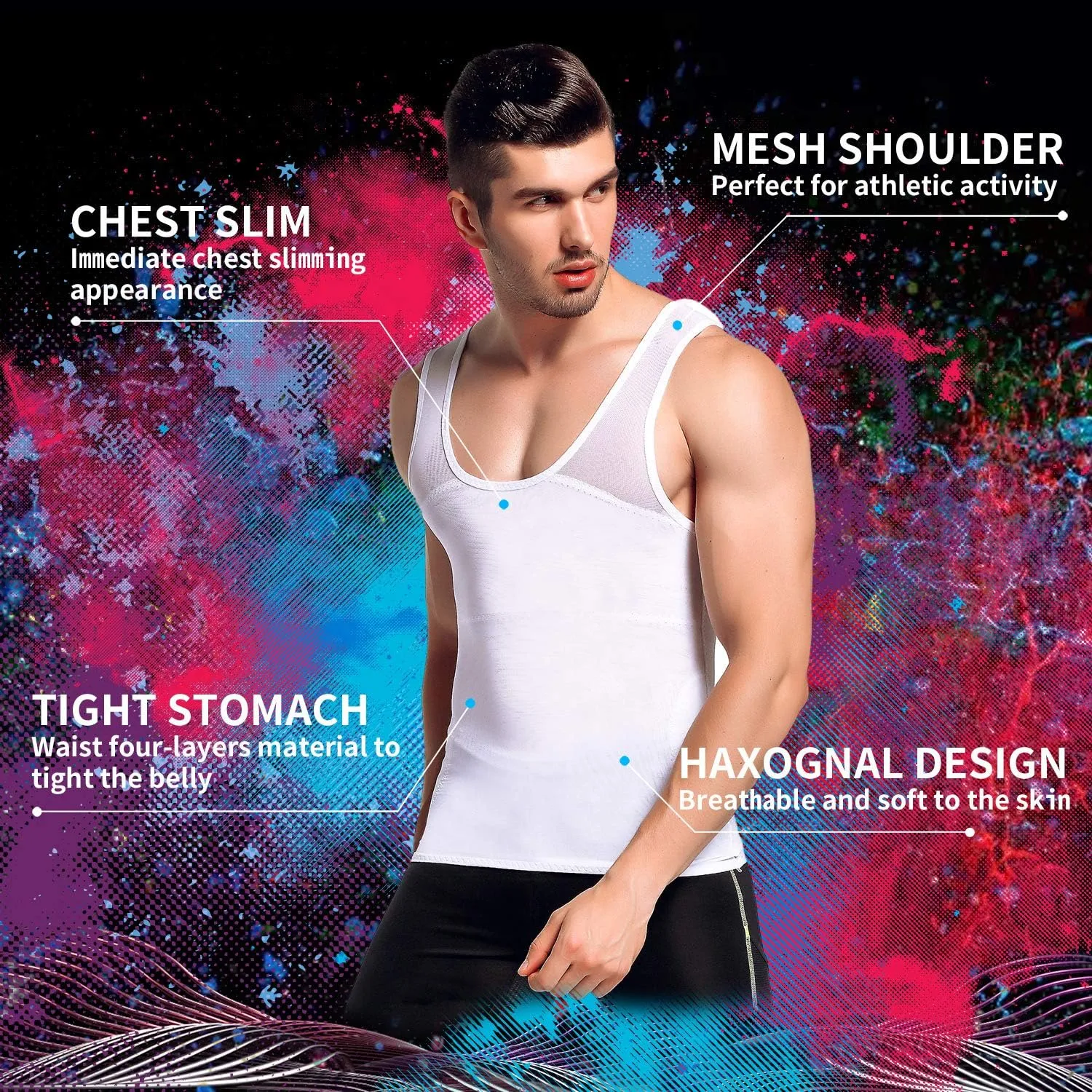 GKVK Mens Slimming Body Shaper Vest Chest Compression Shirt Abs Abdomen Slim Tank Top Undershirt