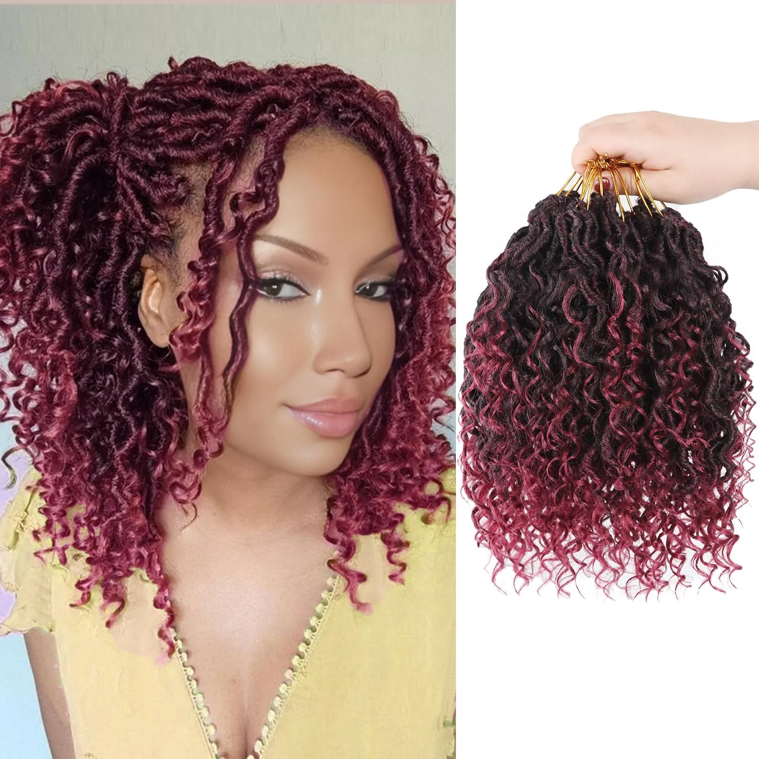 Goddess Locs Crochet Hair, 8 Inch 9 Packs Faux Locs Synthetic Crochet Hair for Black Women, Boho Style Pre looped crochet Locs with Curly Ends