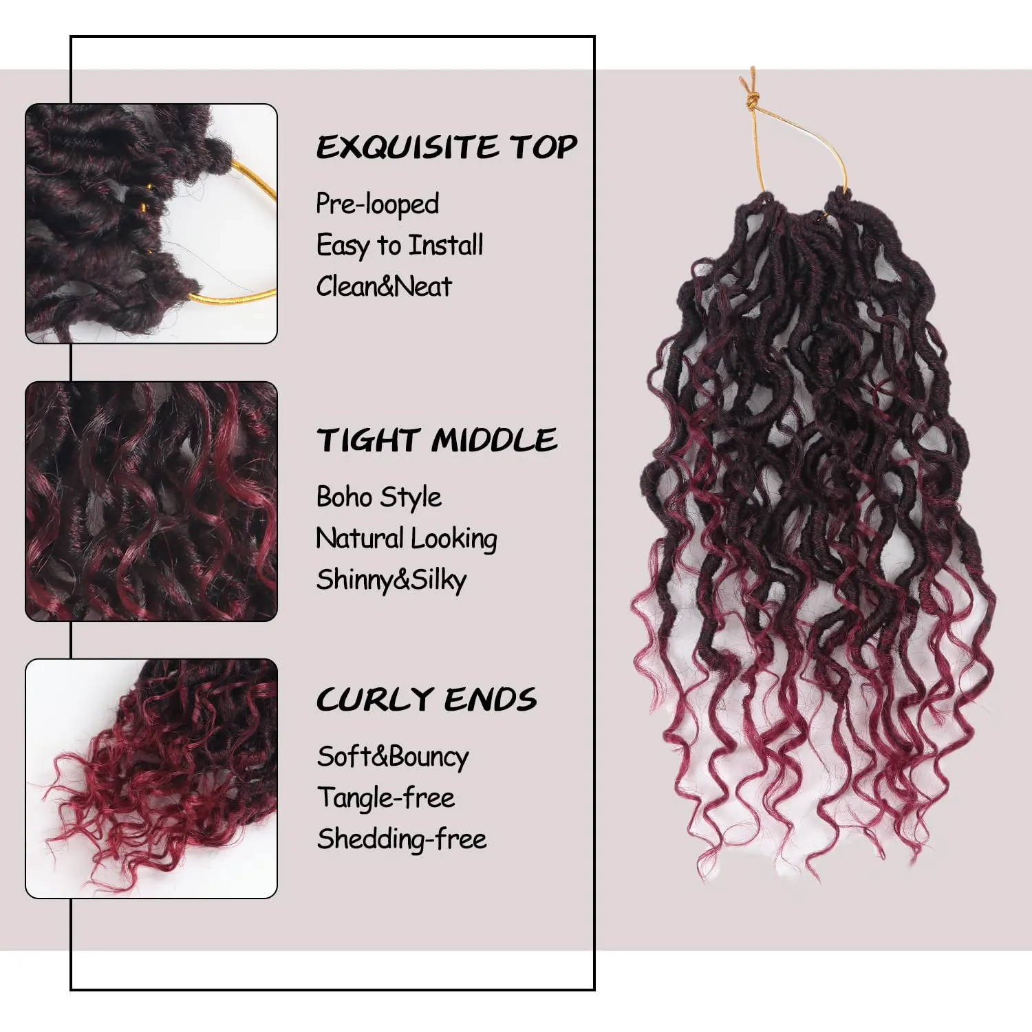 Goddess Locs Crochet Hair, 8 Inch 9 Packs Faux Locs Synthetic Crochet Hair for Black Women, Boho Style Pre looped crochet Locs with Curly Ends