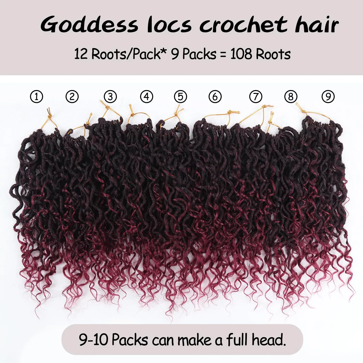 Goddess Locs Crochet Hair, 8 Inch 9 Packs Faux Locs Synthetic Crochet Hair for Black Women, Boho Style Pre looped crochet Locs with Curly Ends