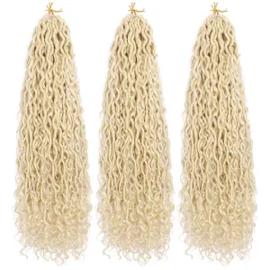 Goddess Locs Crochet Hair Beige 22 Inch 3 Packs Bohemian Faux Locs Crochet Hair With Curly Ends Pre Looped Hair Extensions 16 Roots/Pack(613#)