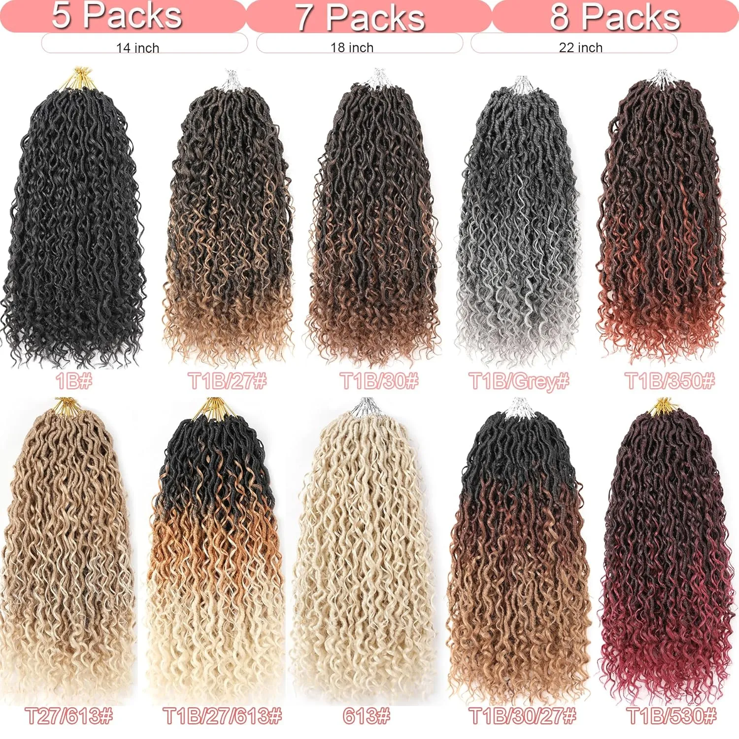 Goddess Locs Crochet Hair #T27 Color, 14 Inch 5 Packs Boho Goddess Locs With Curly Ends,Faux Locs Crochet Hair For Black Women Pre Looped Hippie River Locs Crochet Braids(14in,5pc,T1B/27)