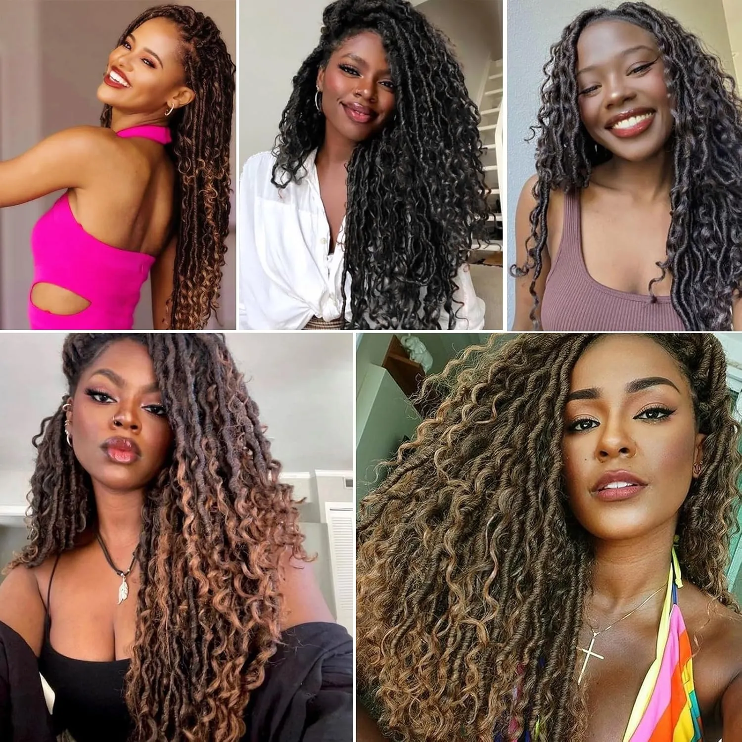 Goddess Locs Crochet Hair #T27 Color, 14 Inch 5 Packs Boho Goddess Locs With Curly Ends,Faux Locs Crochet Hair For Black Women Pre Looped Hippie River Locs Crochet Braids(14in,5pc,T1B/27)