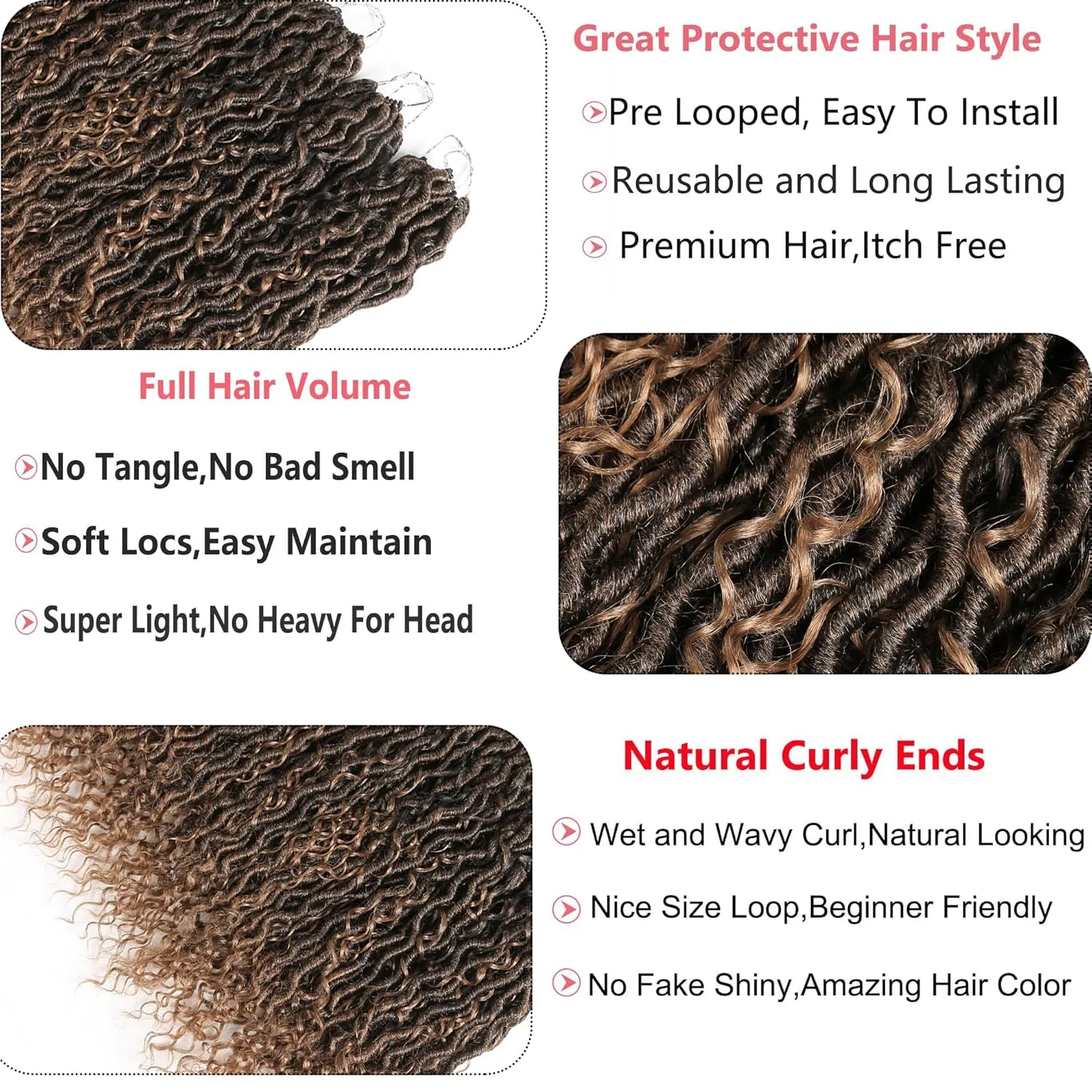 Goddess Locs Crochet Hair #T27 Color, 14 Inch 5 Packs Boho Goddess Locs With Curly Ends,Faux Locs Crochet Hair For Black Women Pre Looped Hippie River Locs Crochet Braids(14in,5pc,T1B/27)