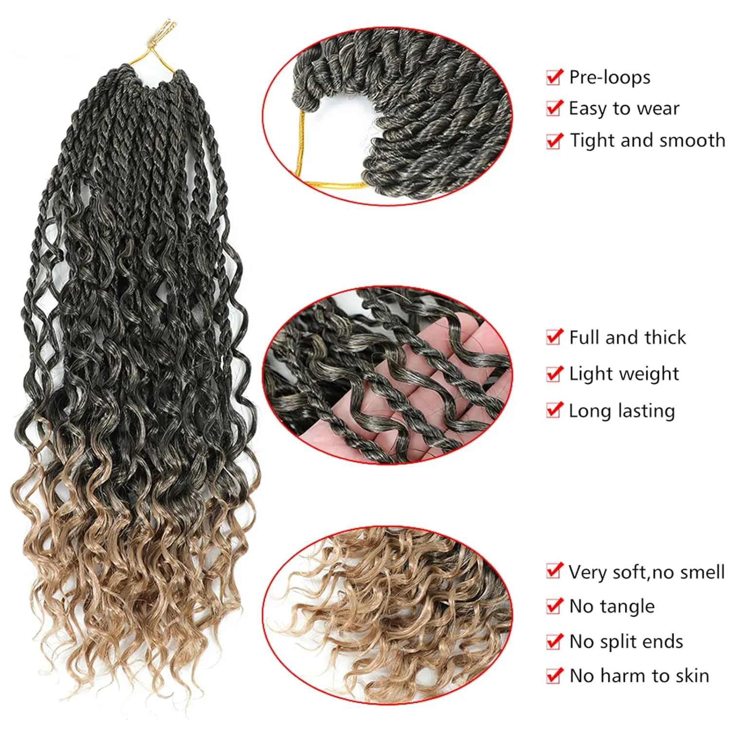 Goddess Twist Braids Crochet Hair With Curly Ends Bohomian Twist Braids Crochet Braids 6 Packs mini Crochet Braids ombre black brown Synthetic Braiding Hair Extension for Black Women (14inch, T27)