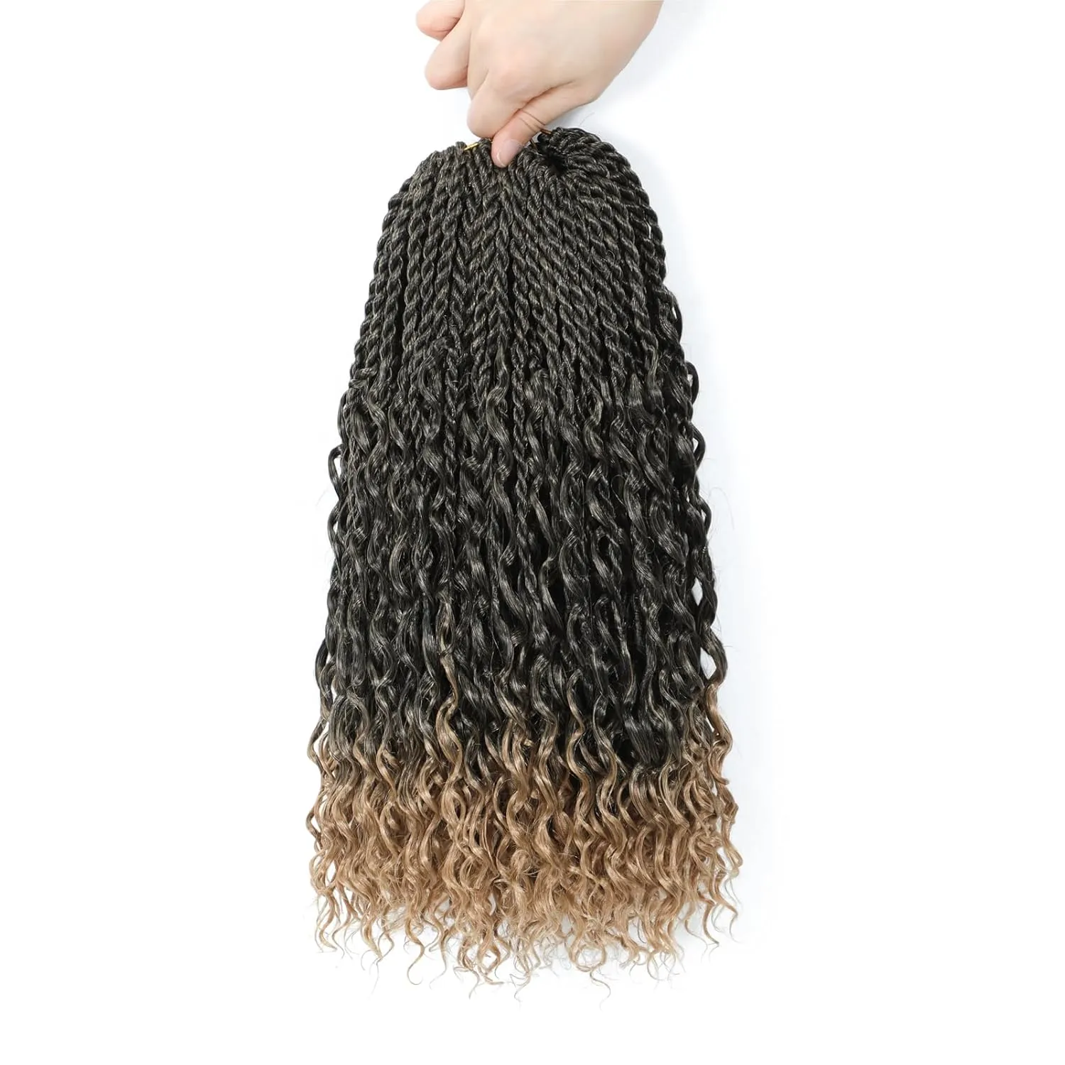 Goddess Twist Braids Crochet Hair With Curly Ends Bohomian Twist Braids Crochet Braids 6 Packs mini Crochet Braids ombre black brown Synthetic Braiding Hair Extension for Black Women (14inch, T27)