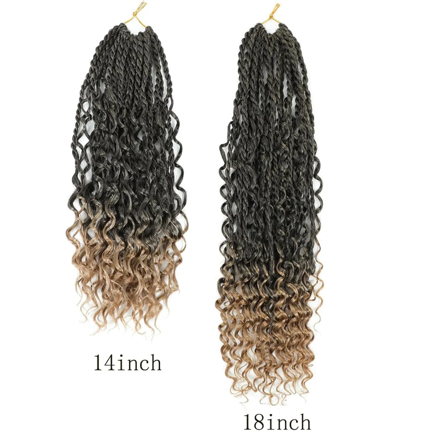Goddess Twist Braids Crochet Hair With Curly Ends Bohomian Twist Braids Crochet Braids 6 Packs mini Crochet Braids ombre black brown Synthetic Braiding Hair Extension for Black Women (14inch, T27)