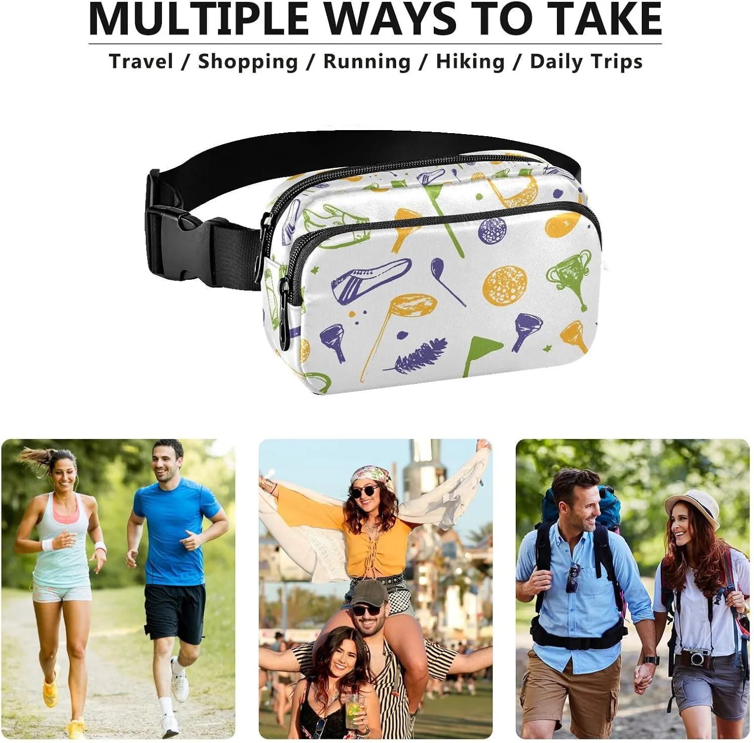 Golf Ball White Fanny Pack for Women Men Crossbody Belt Bag Fashion Waist Packs Purse with Adjustable Strap Waist Pouch for Outdoors Shopping Traveling