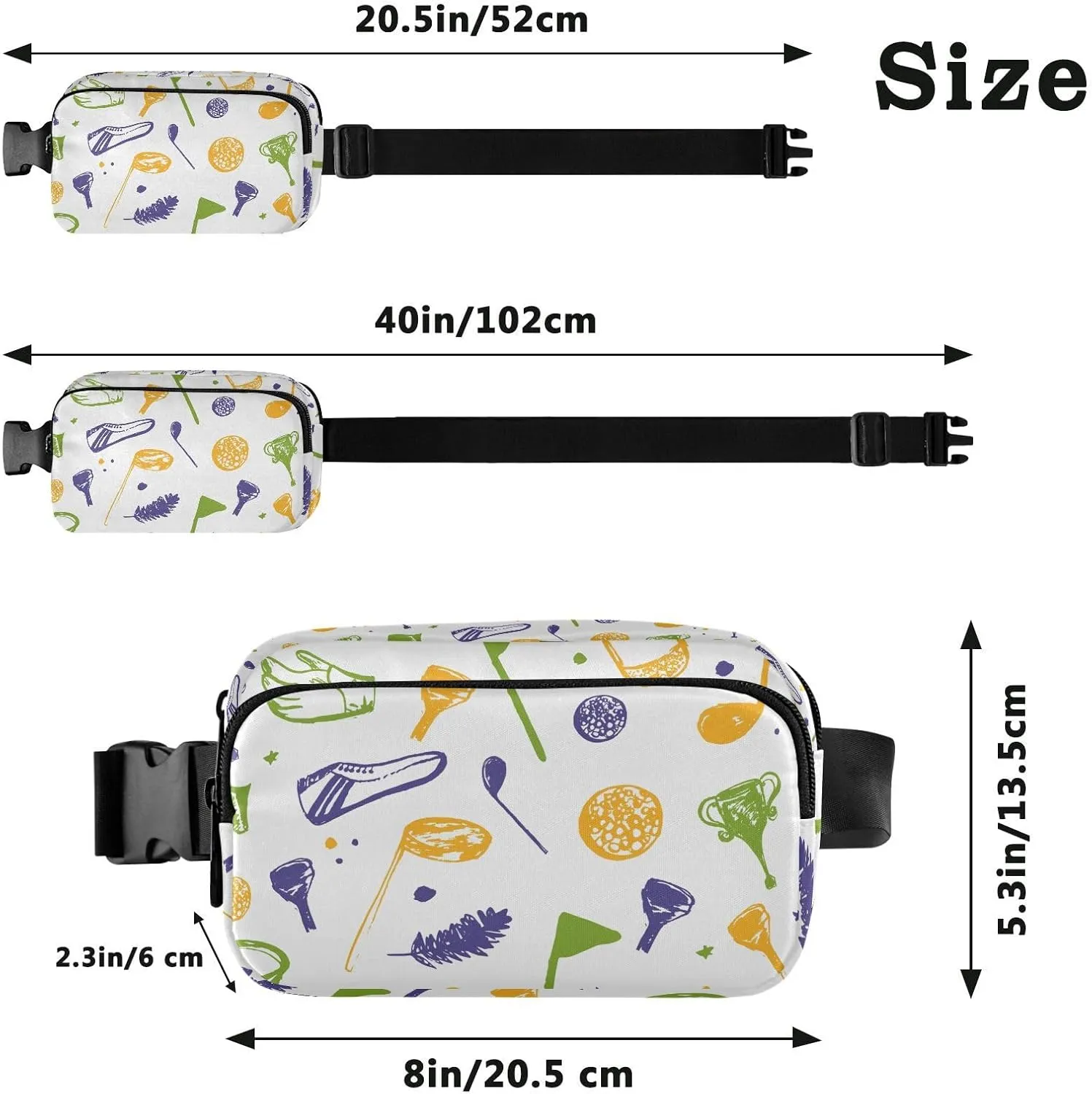 Golf Ball White Fanny Pack for Women Men Crossbody Belt Bag Fashion Waist Packs Purse with Adjustable Strap Waist Pouch for Outdoors Shopping Traveling