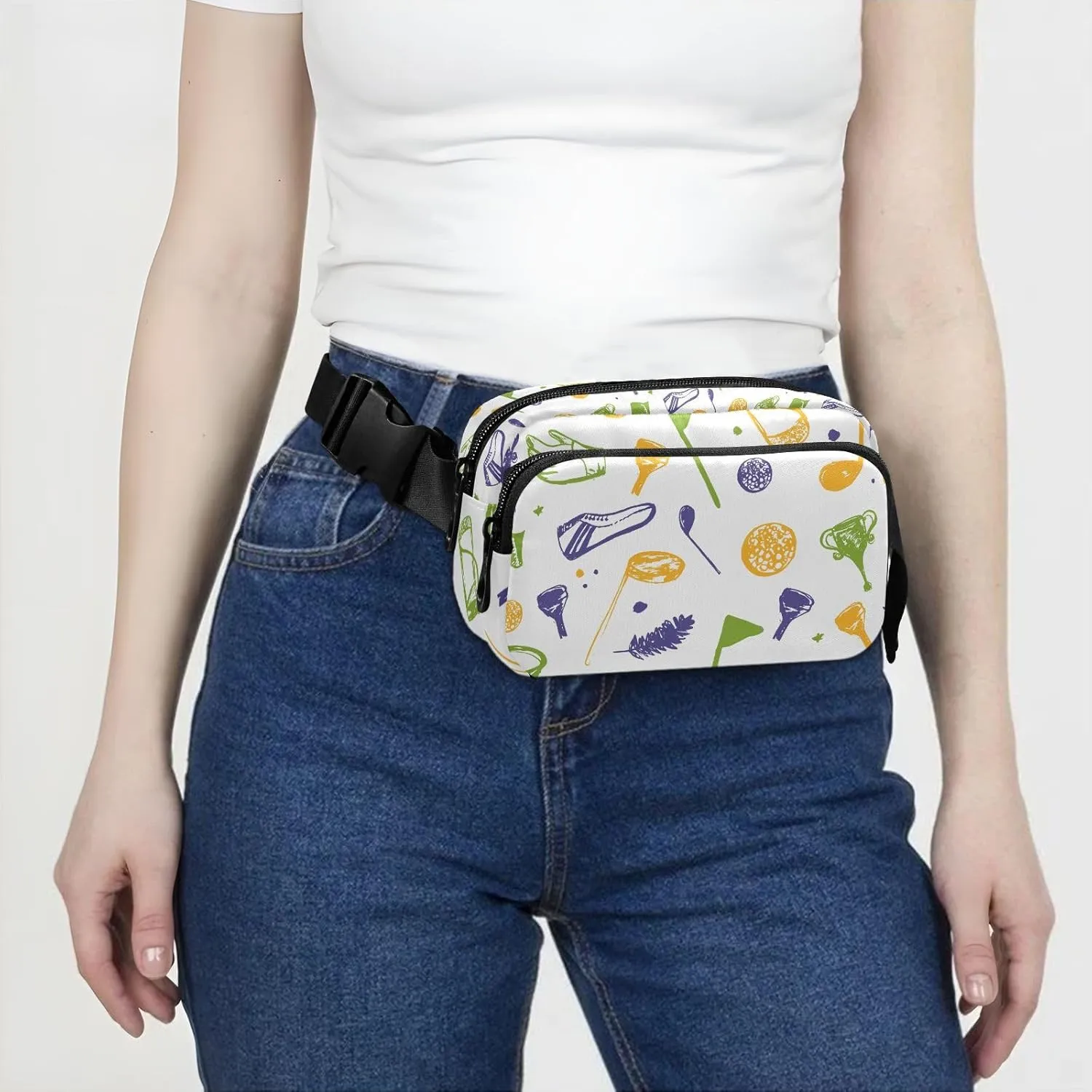 Golf Ball White Fanny Pack for Women Men Crossbody Belt Bag Fashion Waist Packs Purse with Adjustable Strap Waist Pouch for Outdoors Shopping Traveling