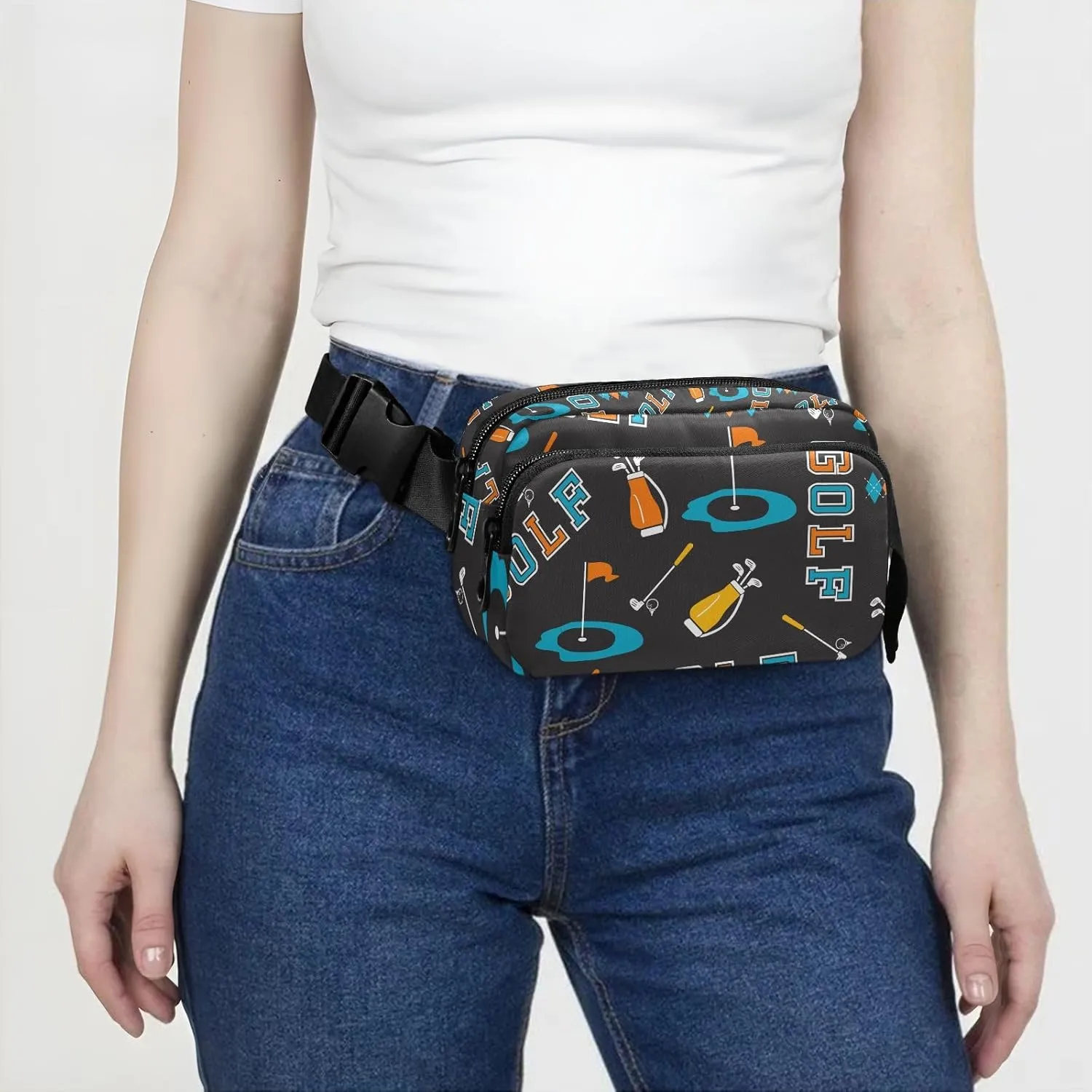 Golf Balls Black Fanny Pack for Women Men Crossbody Belt Bag Fashion Waist Packs Purse with Adjustable Strap Hip Bag for Cycling Running Hiking