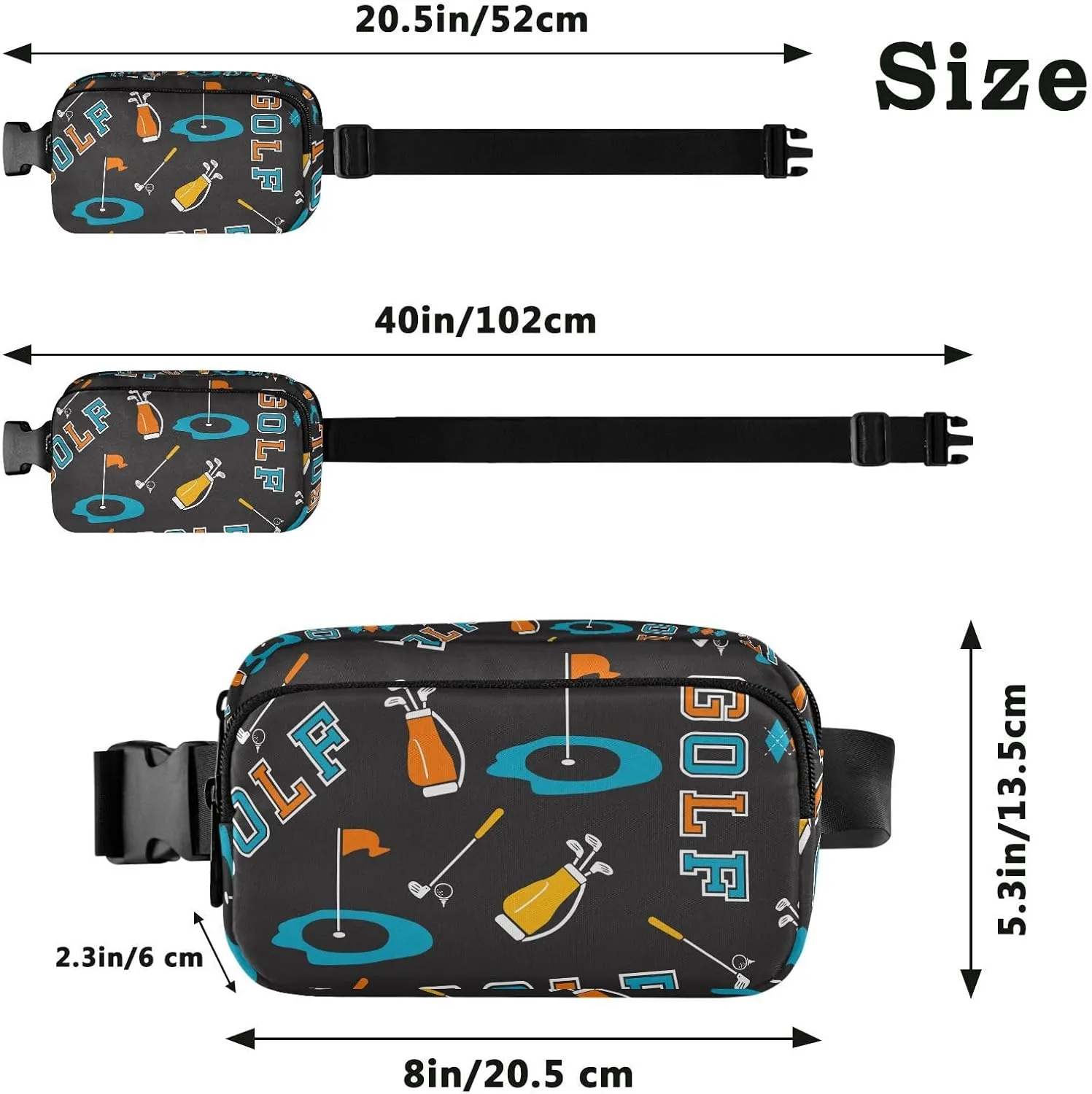 Golf Balls Black Fanny Pack for Women Men Crossbody Belt Bag Fashion Waist Packs Purse with Adjustable Strap Hip Bag for Cycling Running Hiking